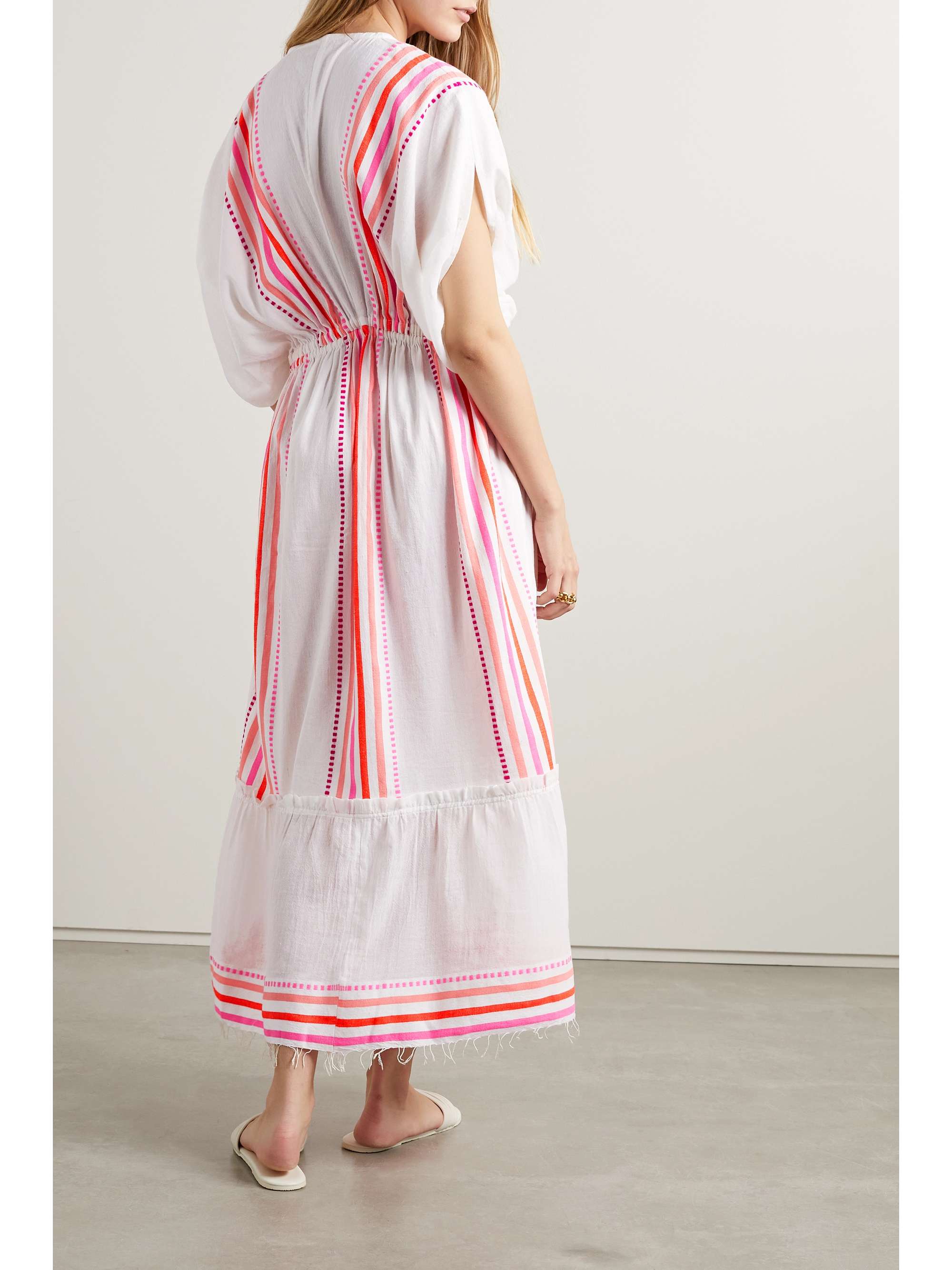 LEMLEM + NET SUSTAIN Eshe frayed striped cottonblend gauze coverup NETAPORTER