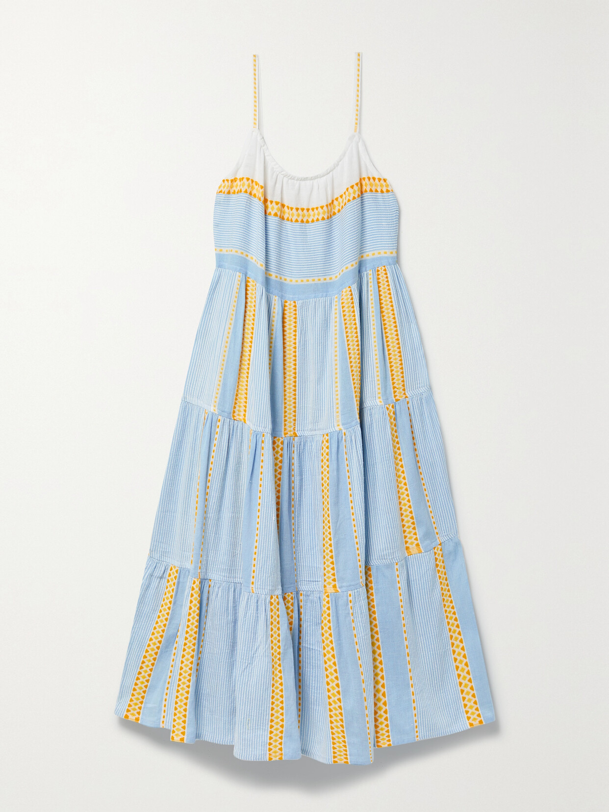 LemLem - + Net Sustain Jemari Tiered Striped Cotton-blend Gauze Midi Dress - Blue