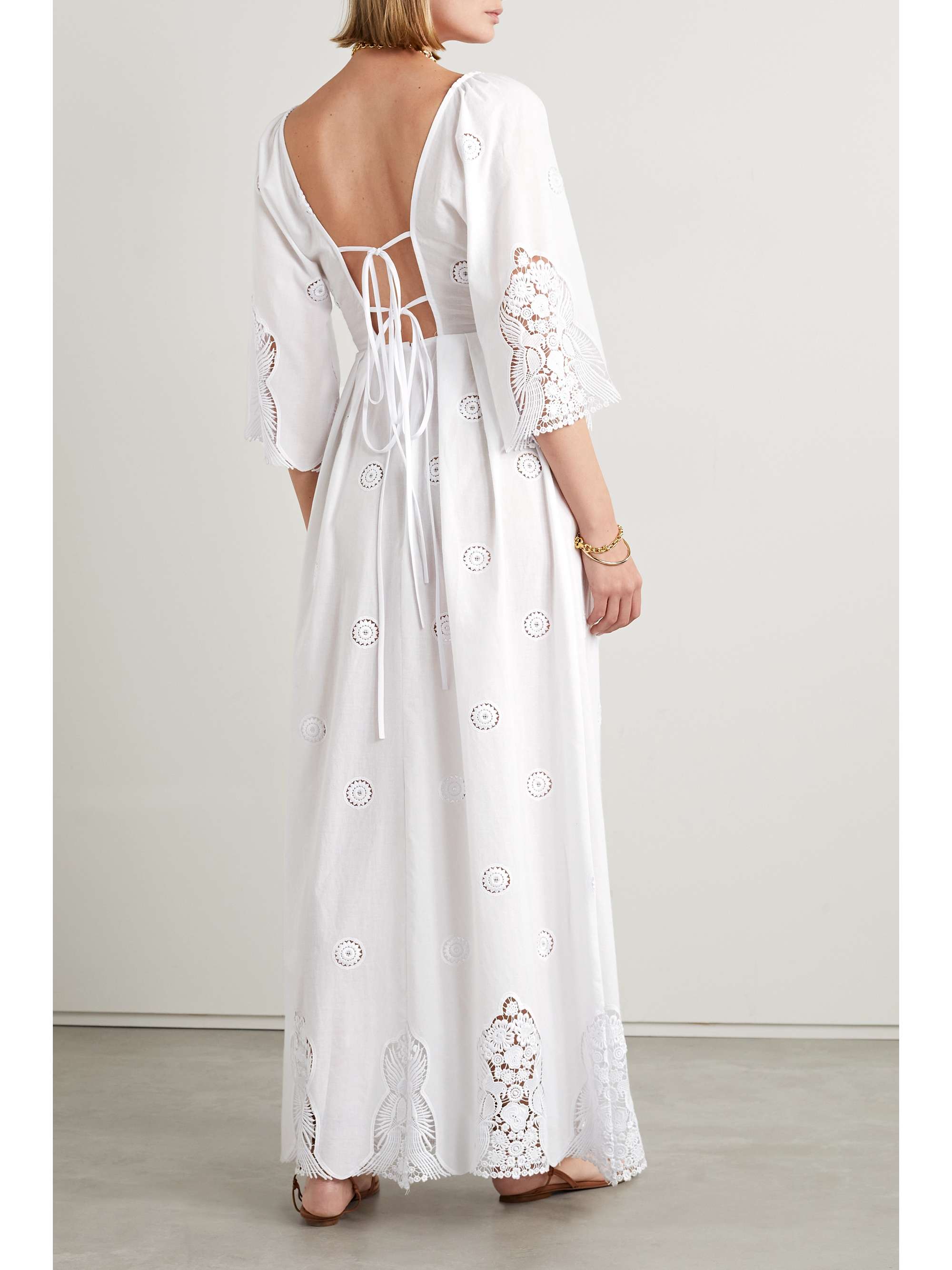 MIGUELINA Meredith open-back guipure lace-trimmed cotton maxi dress |  NET-A-PORTER