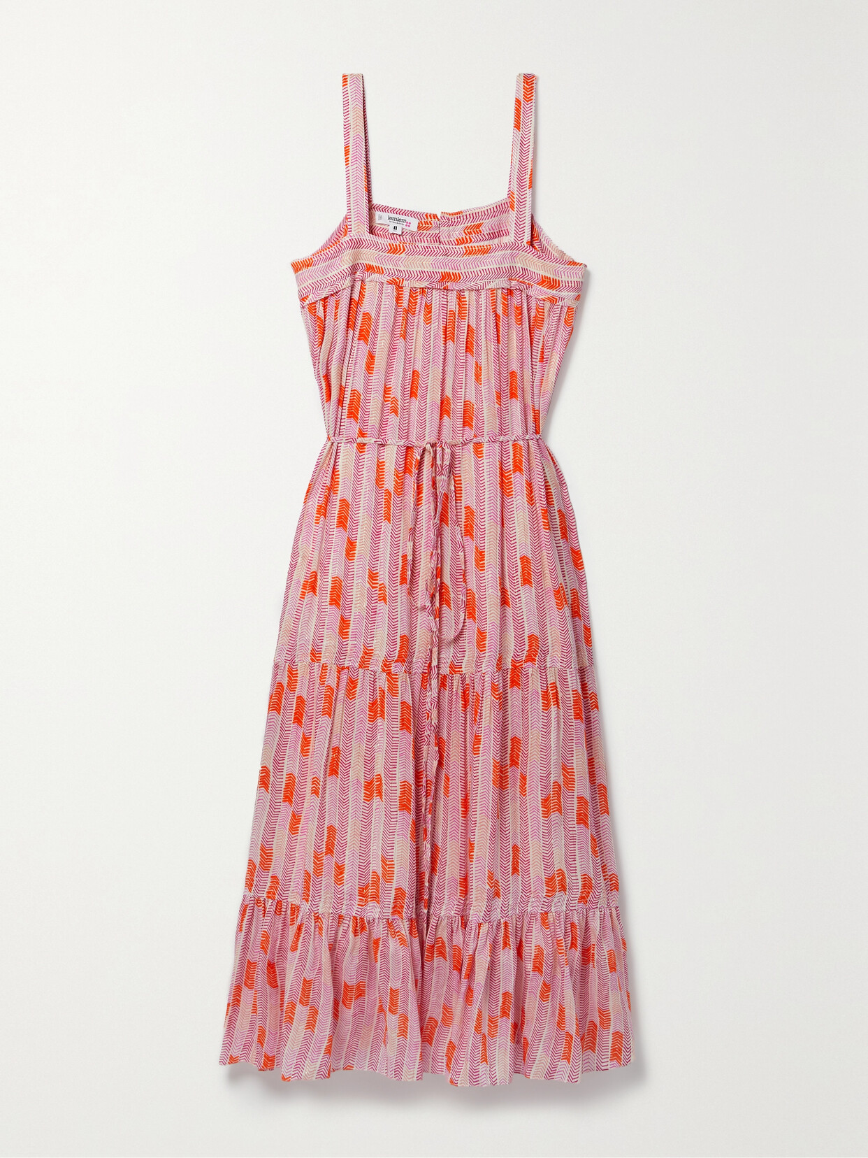 lemlem Gigi Sweepy Belted Printed Cotton-blend Midi Dress - Pink