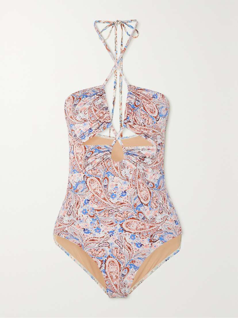 EVARAE + Net Sustain Rocio Cutout Paisley-print Stretch-econyl Halterneck Swimsuit