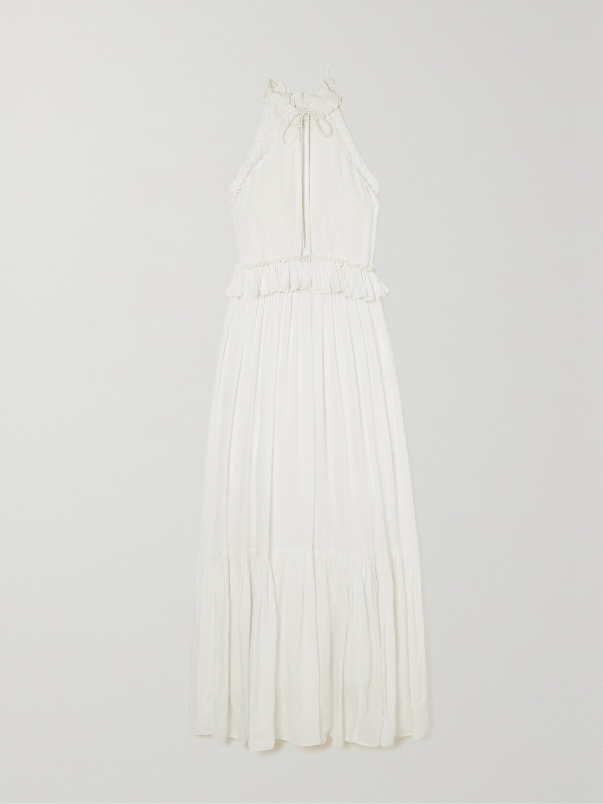 Evarae - + Net Sustain Alegra Tie-detailed Ruffled Tencel Lyocell Maxi Dress - White