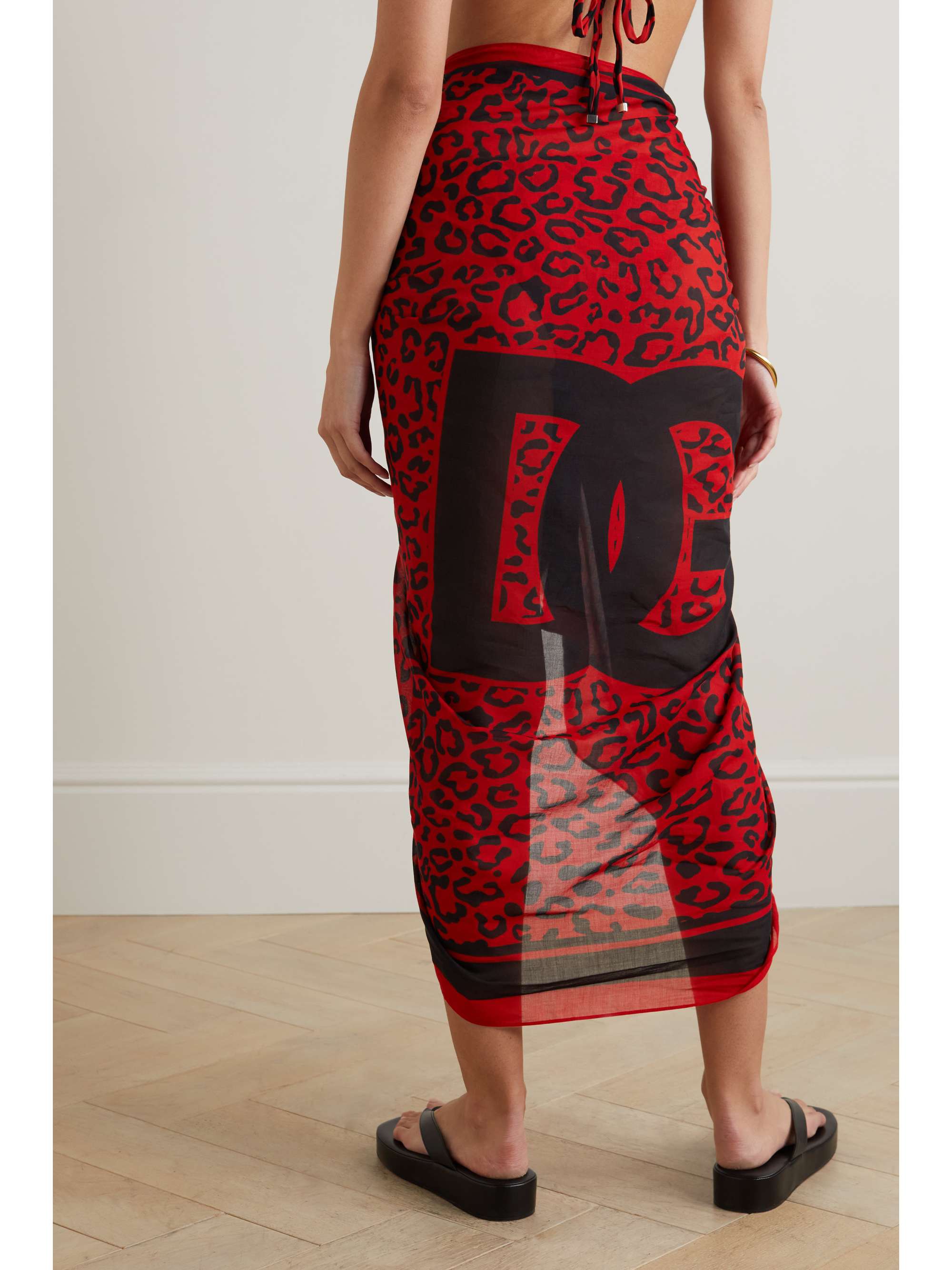 DOLCE & GABBANA Frayed leopard-print cotton-voile pareo