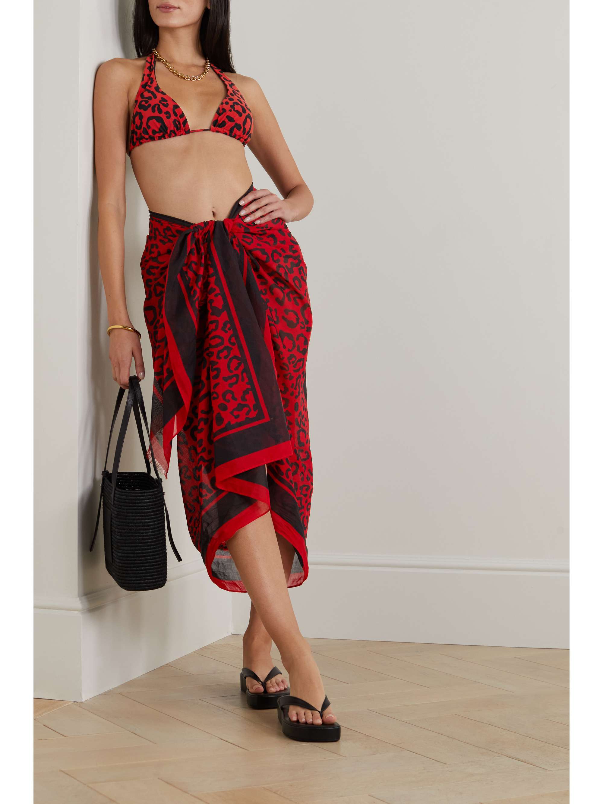 DOLCE & GABBANA Frayed leopard-print cotton-voile pareo