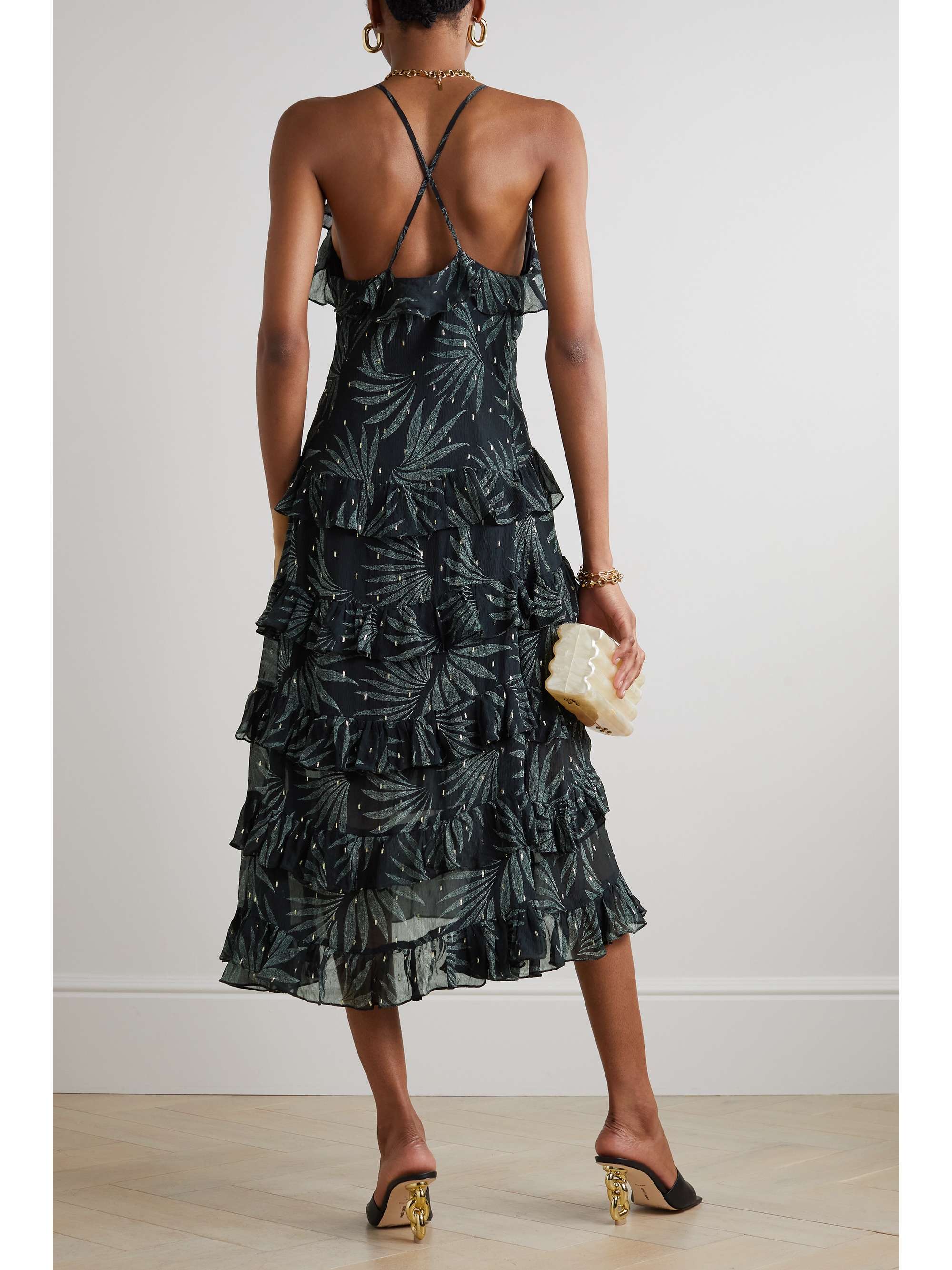 EVARAE Mimi ruffled printed crinkled fil coupé silk-blend midi dress