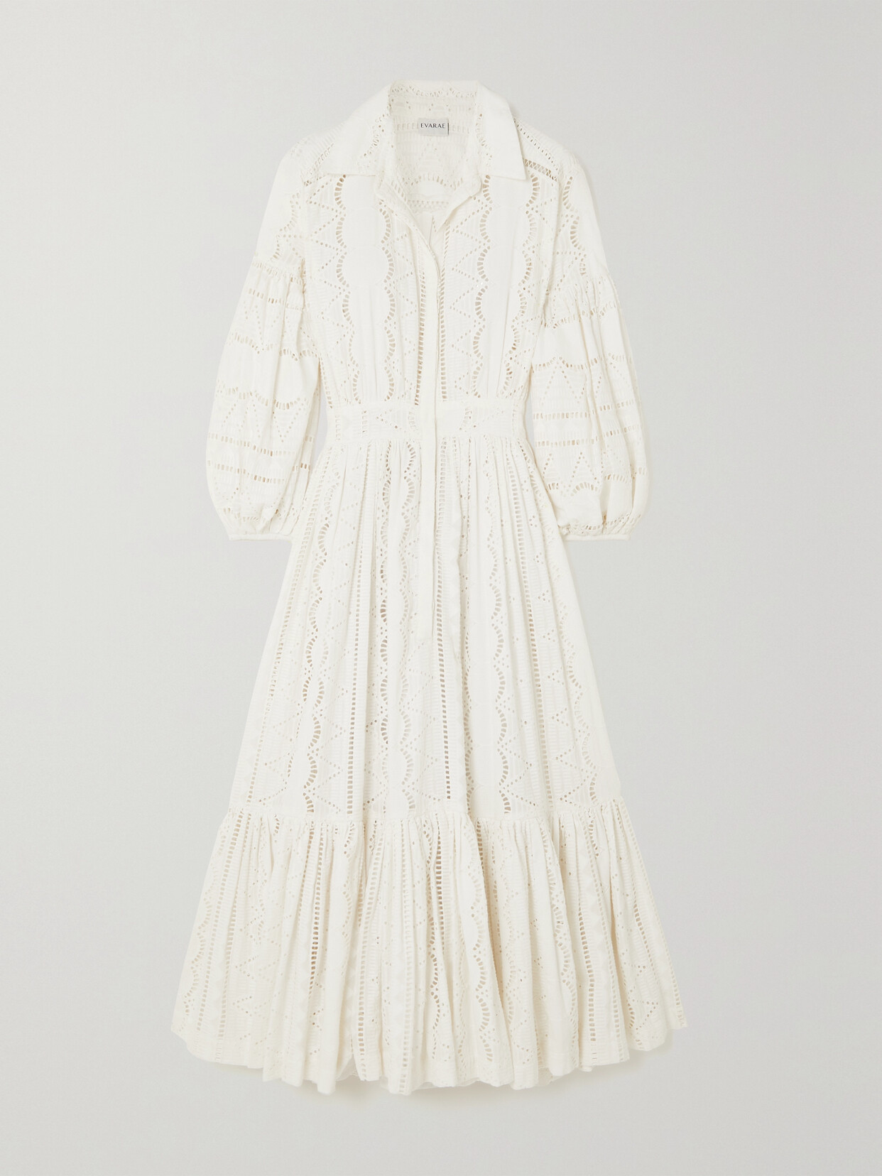 Evarae - + Net Sustain Sienna Tiered Broderie Anglaise Cotton Midi Dress - White