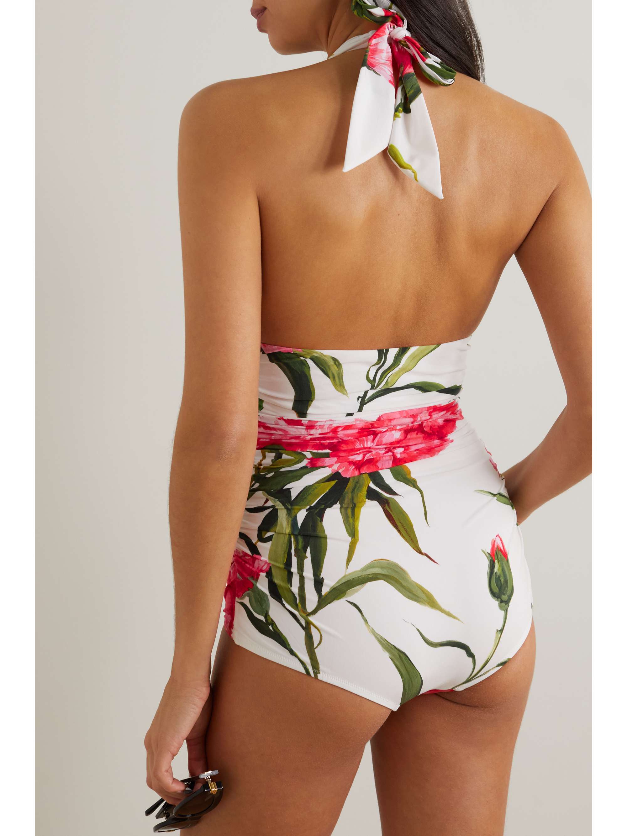DOLCE & GABBANA Ruched floral-print halterneck swimsuit