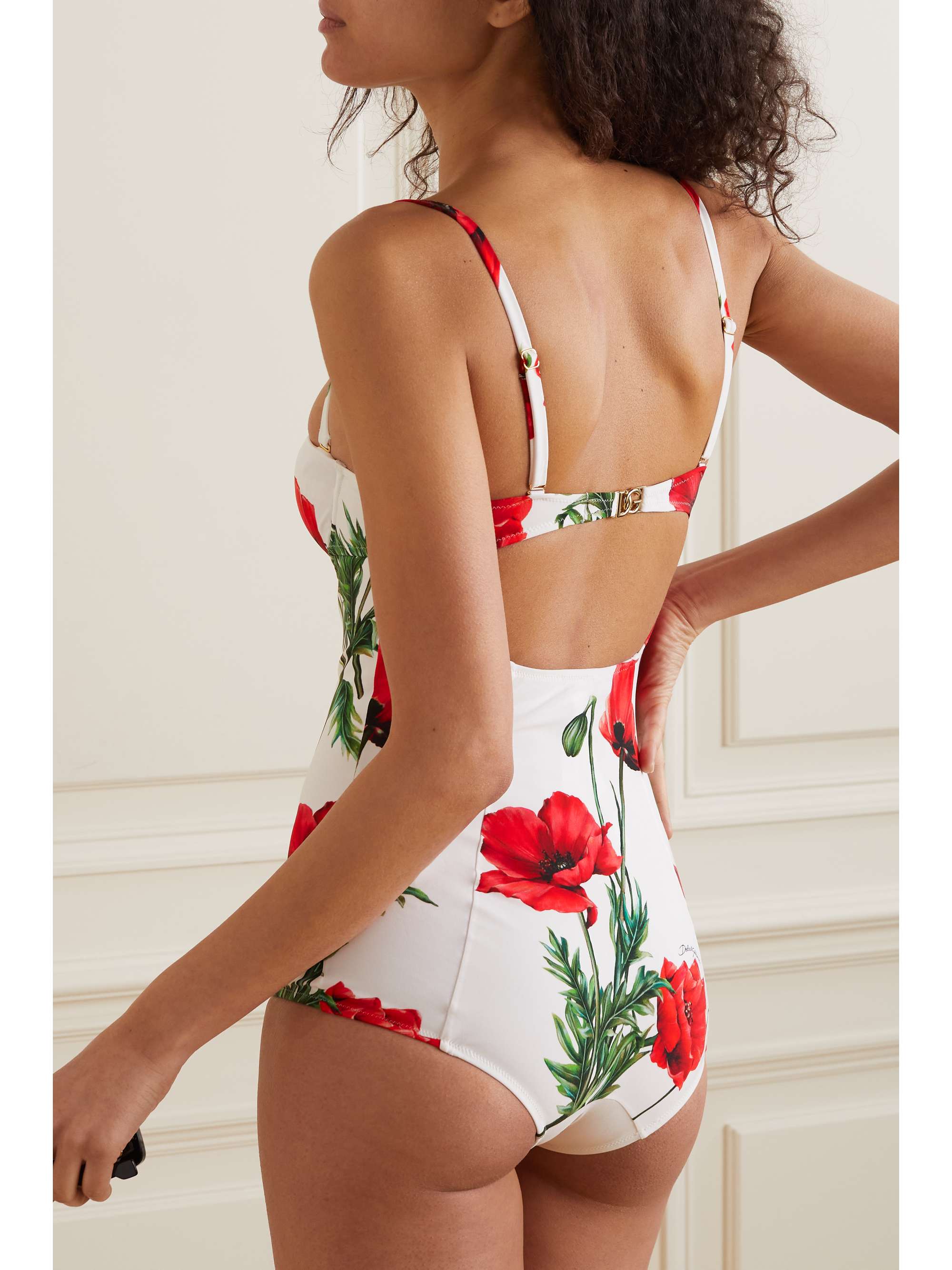 DOLCE & GABBANA Open-back floral-print underwired swimsuit