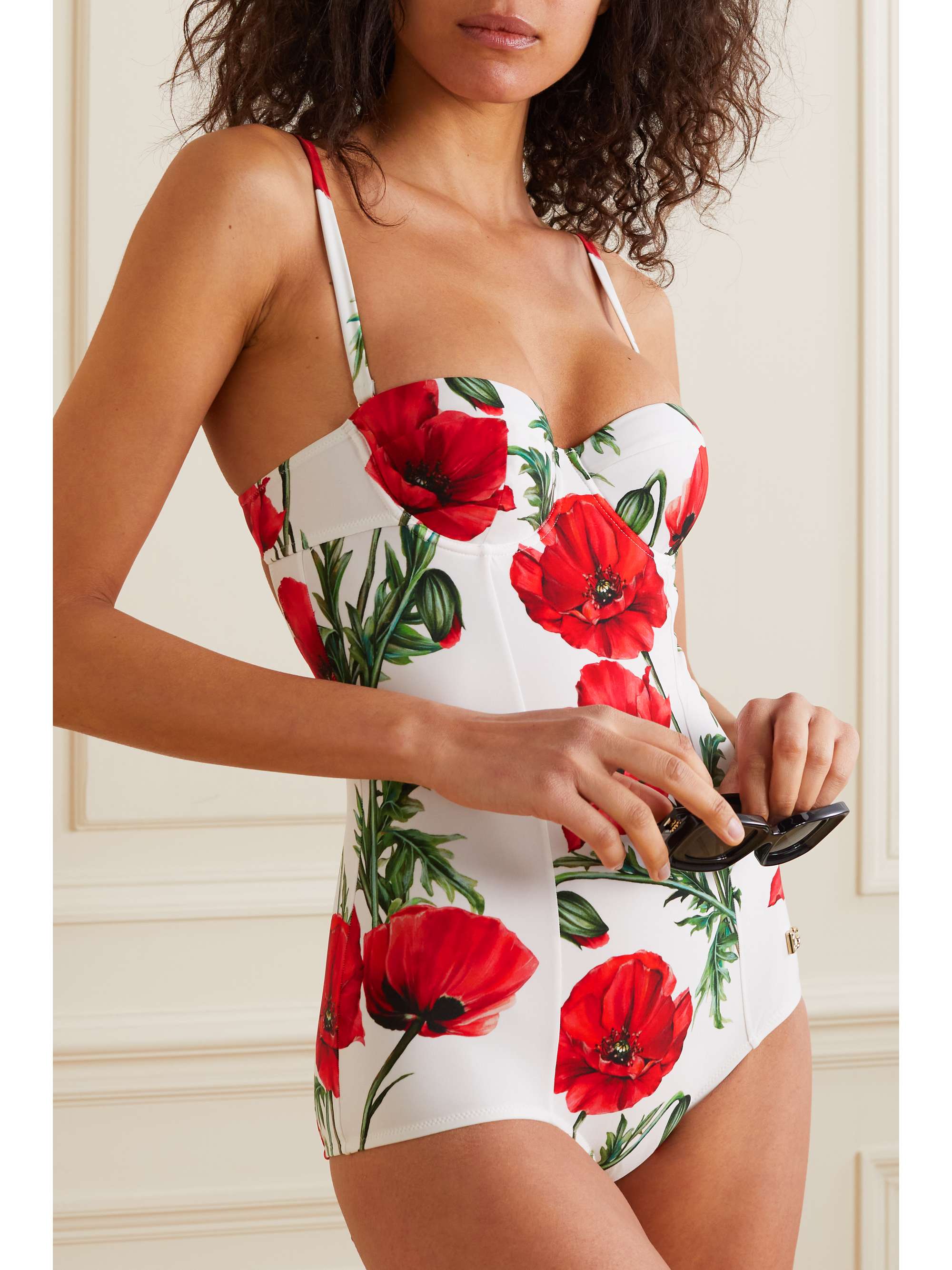 DOLCE & GABBANA Open-back floral-print underwired swimsuit