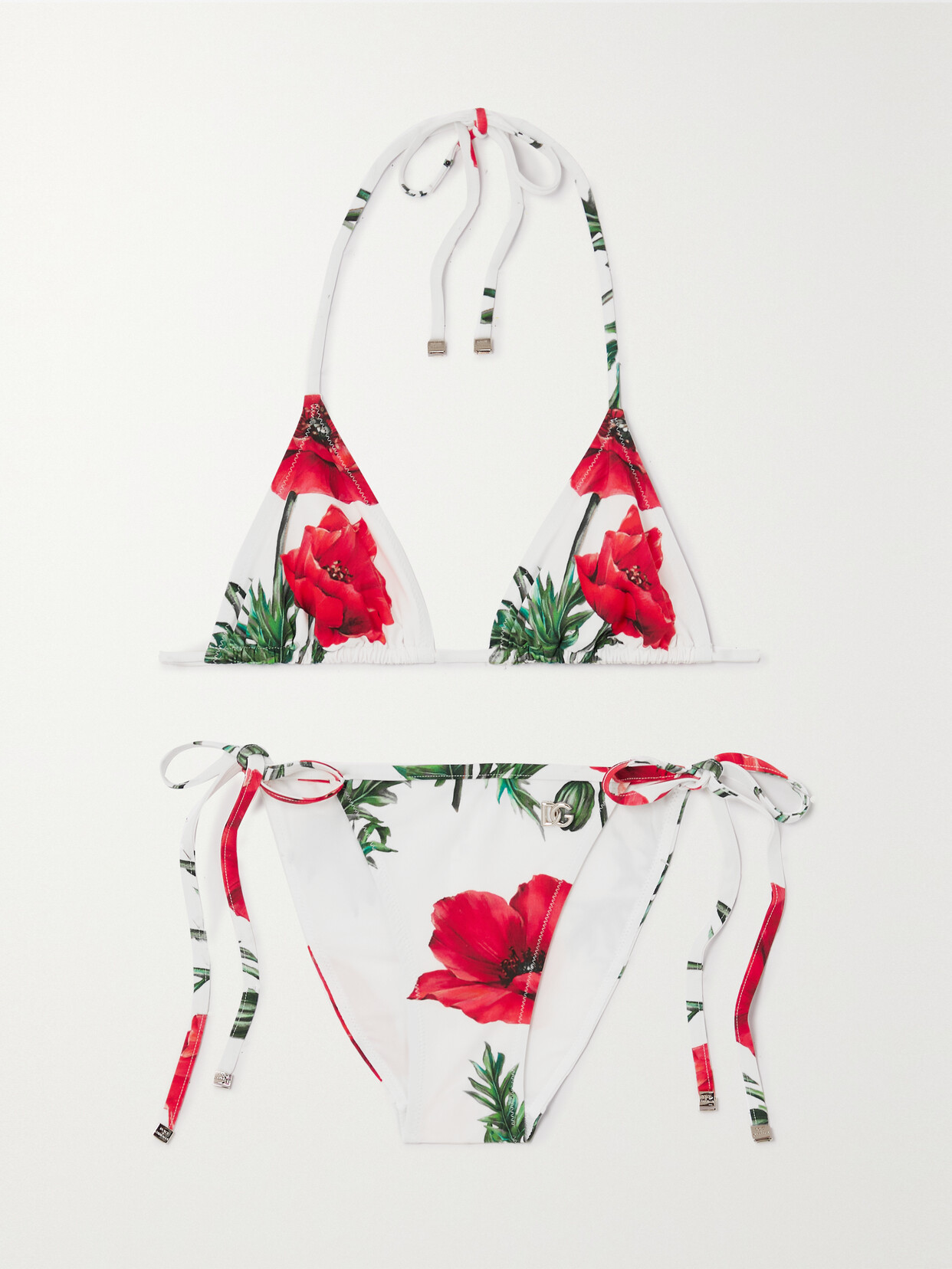 Dolce & Gabbana - Floral-print Triangle Halterneck Bikini - Red