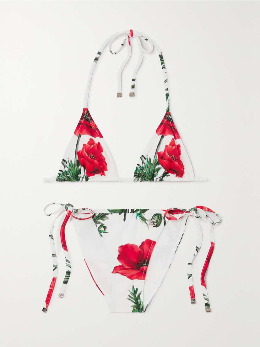 Dolce & Gabbana Floral-print Triangle Halterneck Bikini