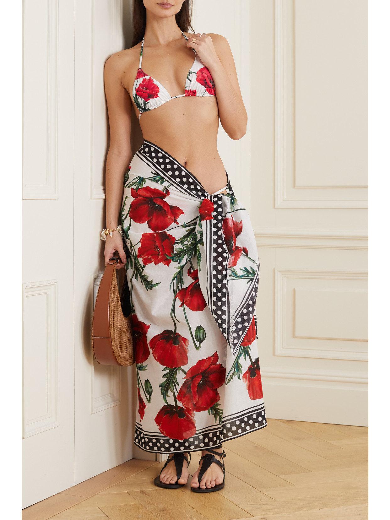 Dolce & Gabbana Floral-print Triangle Halterneck Bikini In Red