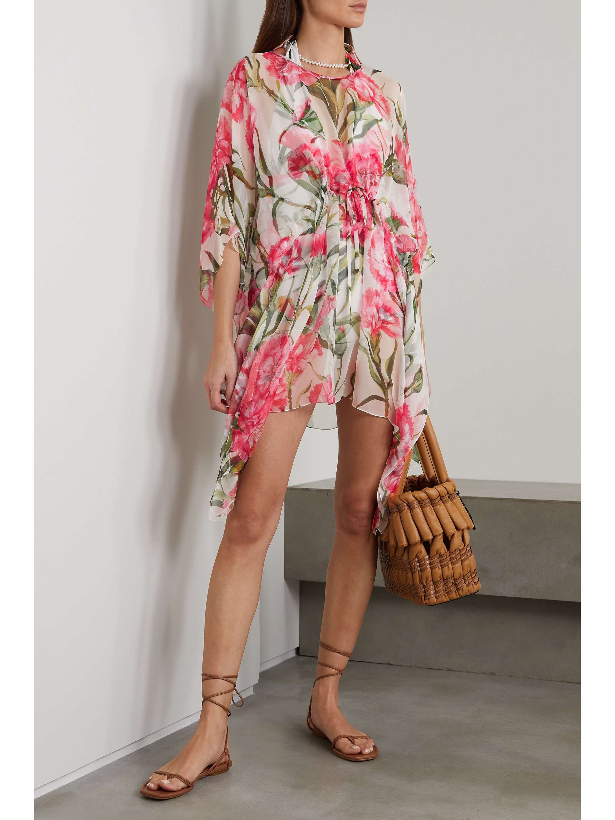 DOLCE & GABBANA Asymmetric floral-print silk-chiffon kaftan