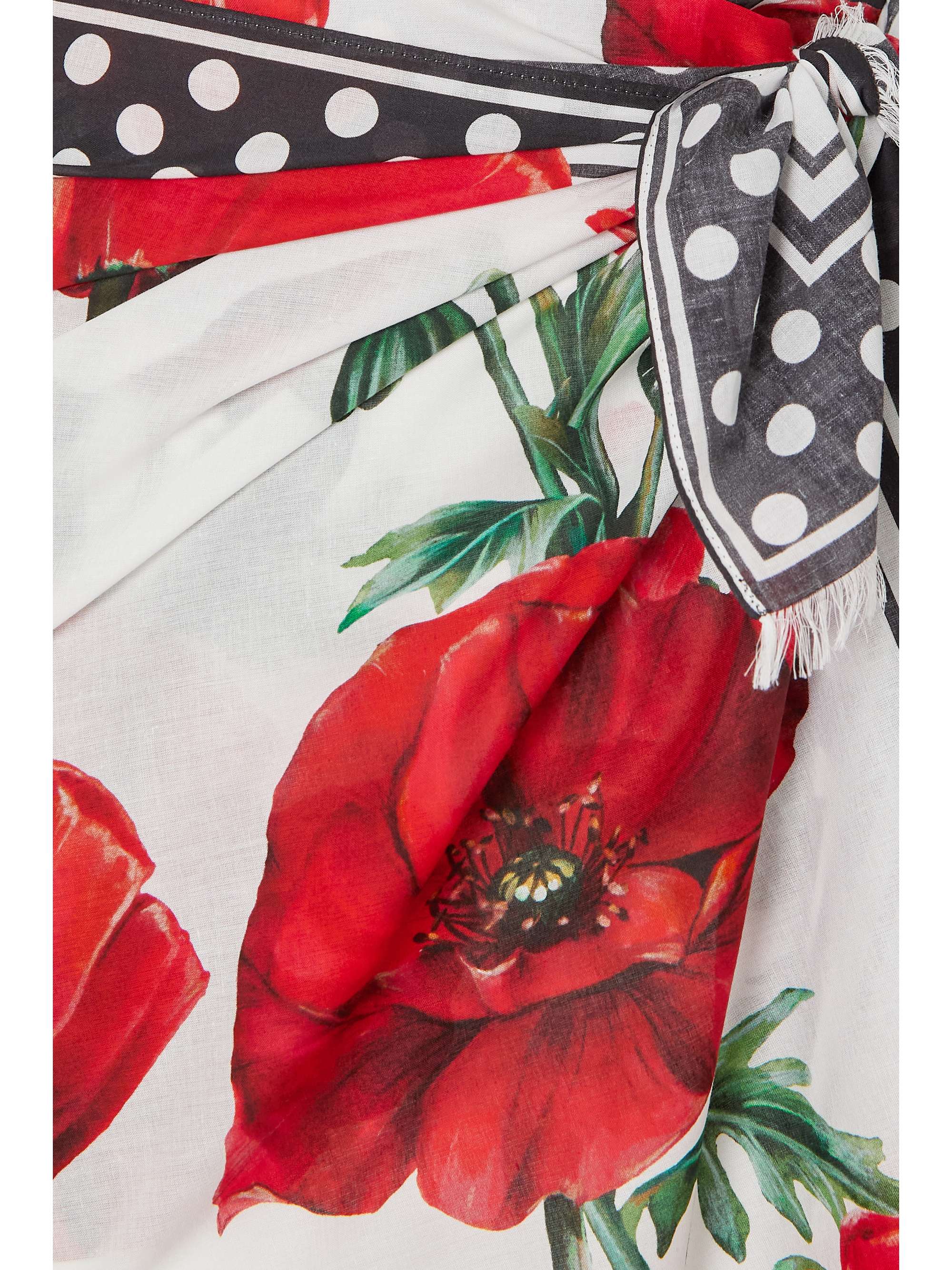 DOLCE & GABBANA Frayed floral-print cotton-voile pareo
