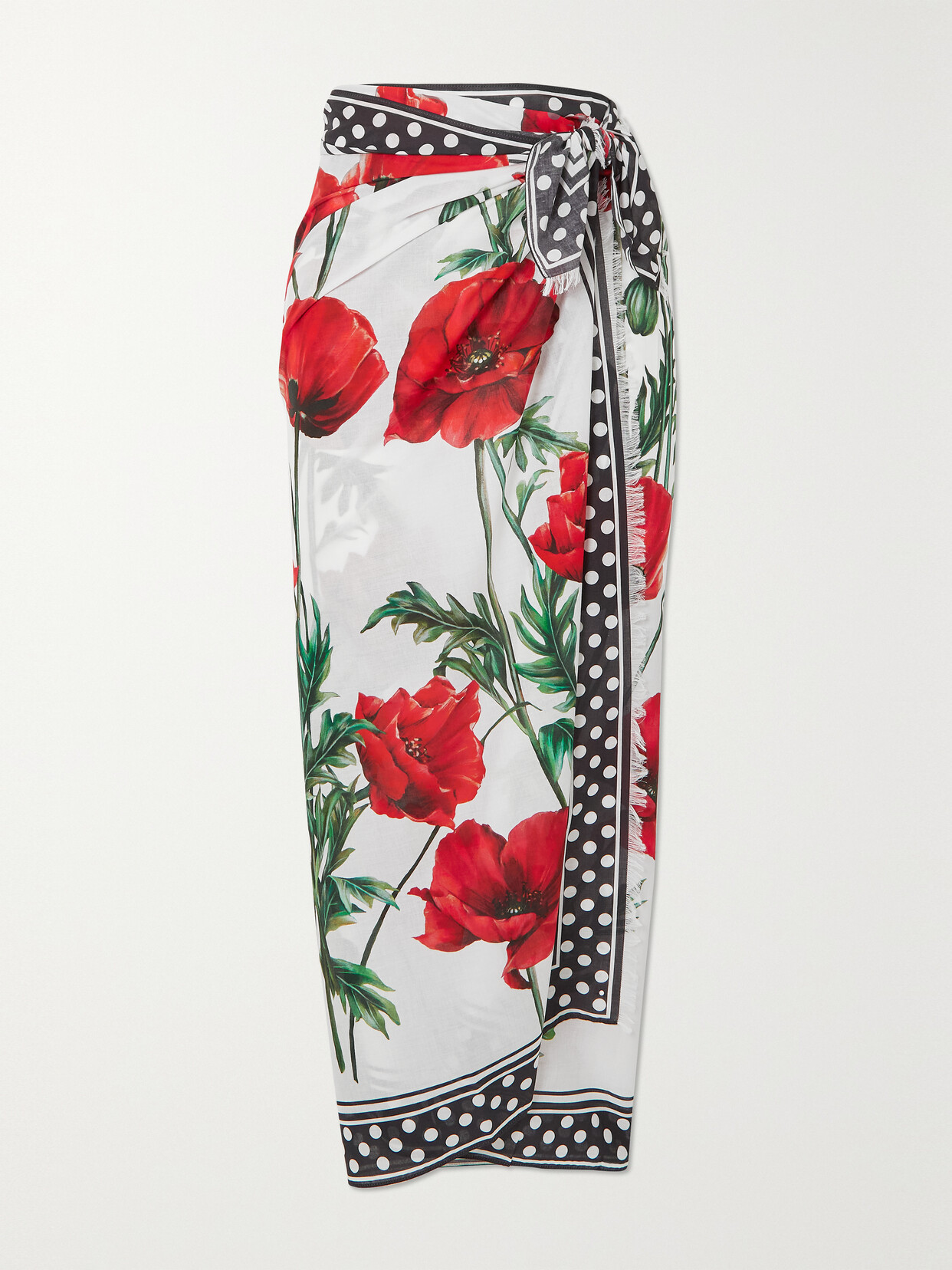 Dolce & Gabbana - Frayed Floral-print Cotton-voile Pareo - Red