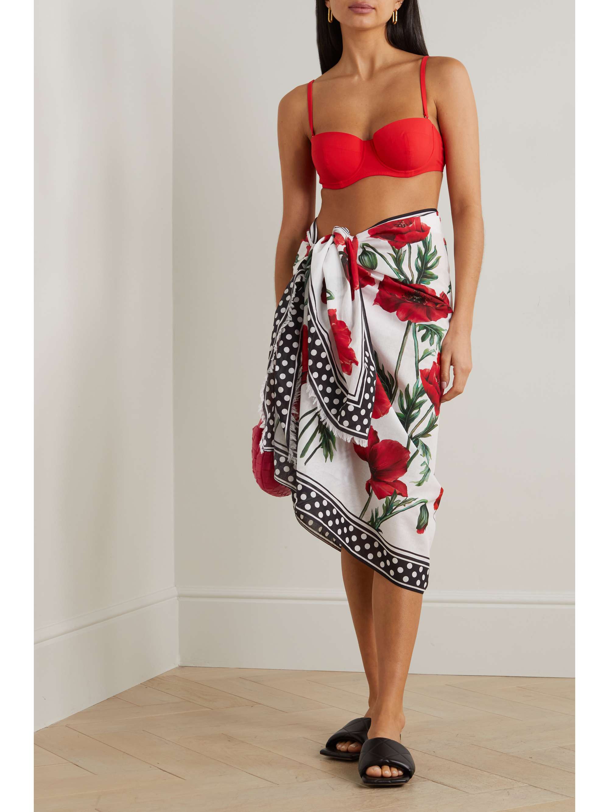 DOLCE & GABBANA Frayed floral-print cotton-voile pareo
