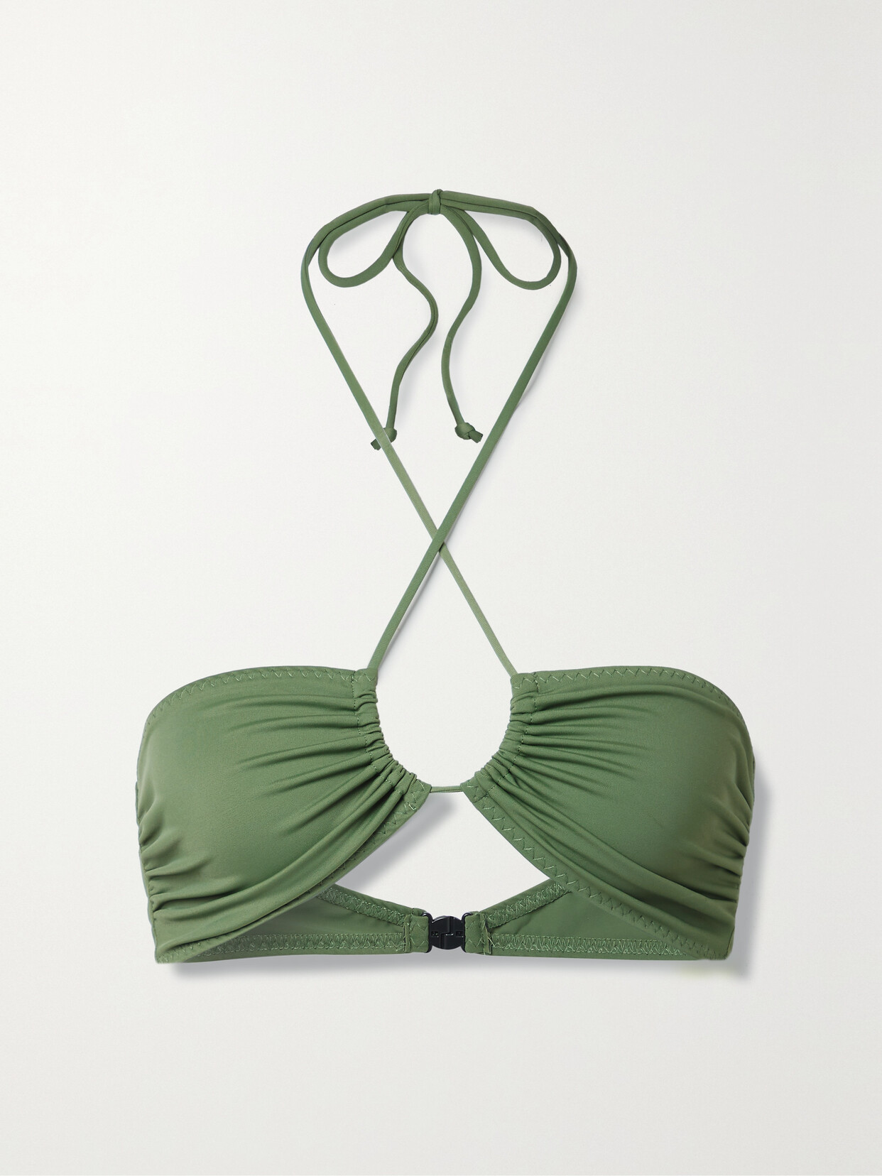 Norma Kamali - Jason Ruched Cutout Halterneck Bikini Top - Green