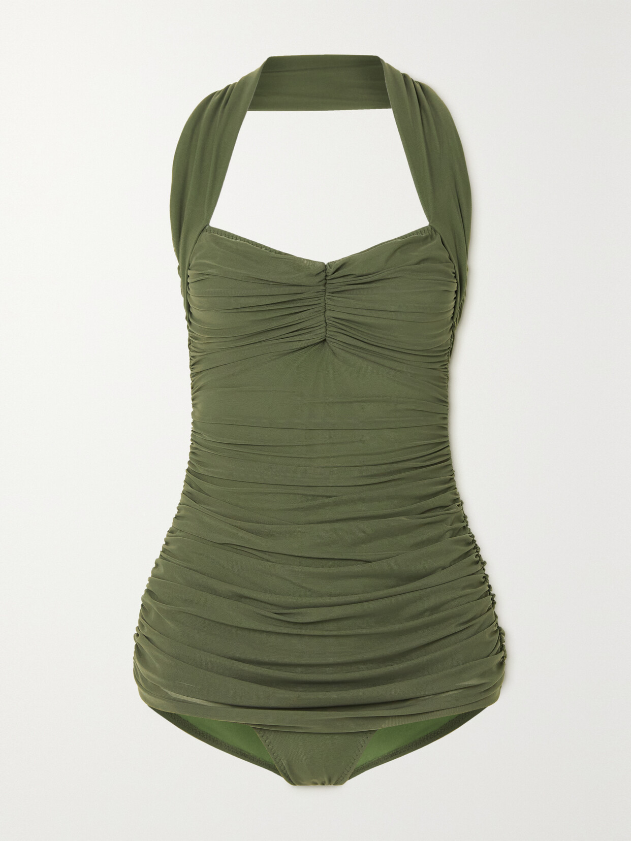 Norma Kamali - Bill Mio Ruched Halterneck Swimsuit - Green