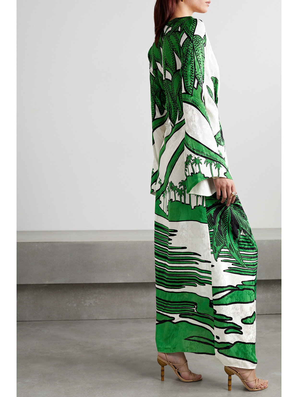 Johanna Ortiz + Net Sustain Gulf Of Guinea Printed Satin-jacquard Maxi Wrap Dress In Green