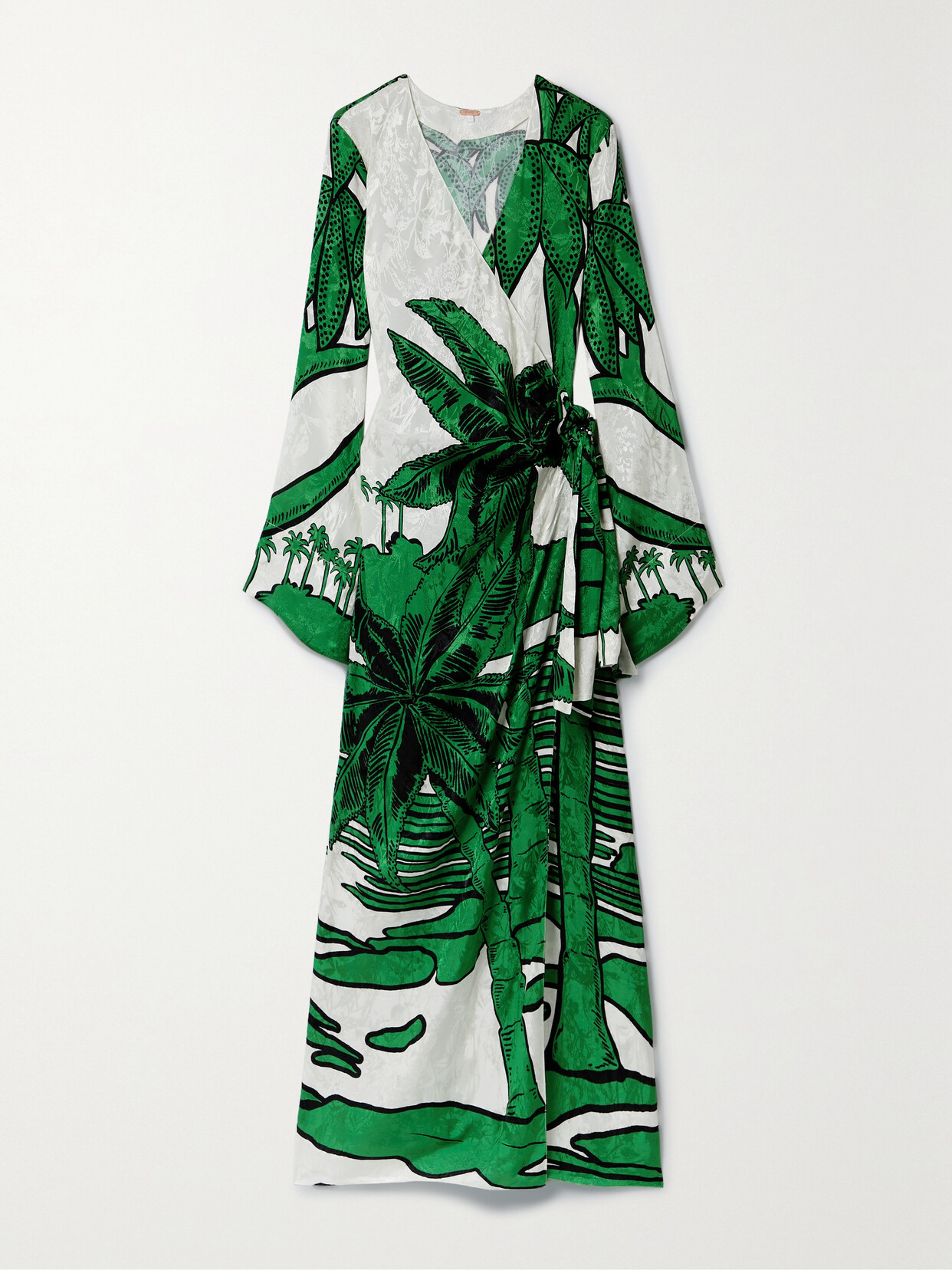 Johanna Ortiz + Net Sustain Gulf Of Guinea Printed Satin-jacquard Maxi Wrap Dress In Green