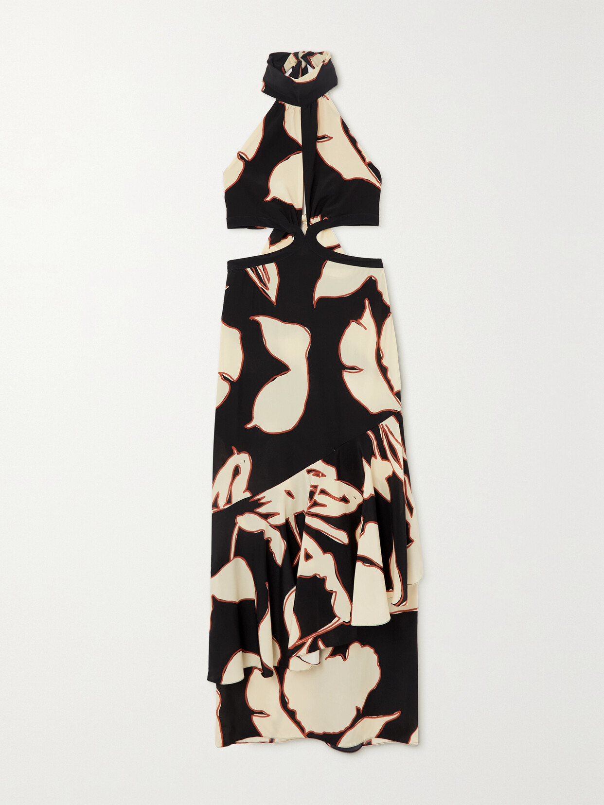 Johanna Ortiz + Net Sustain Pasado Tumultuoso Printed Silk Crepe De Chine Halterneck Maxi Dress - Black