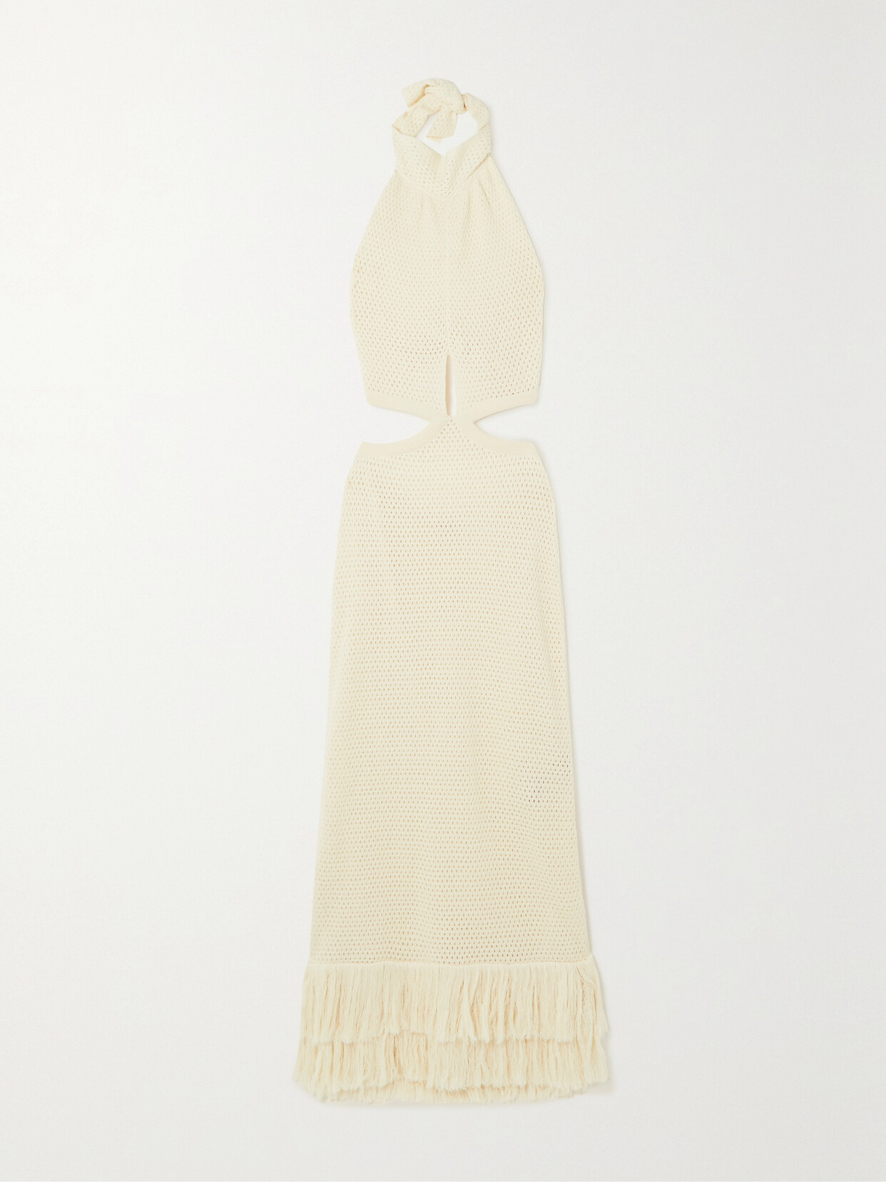 Johanna Ortiz Dramatic Irony Fringed Pima Cotton Halterneck Maxi Dress - Ecru