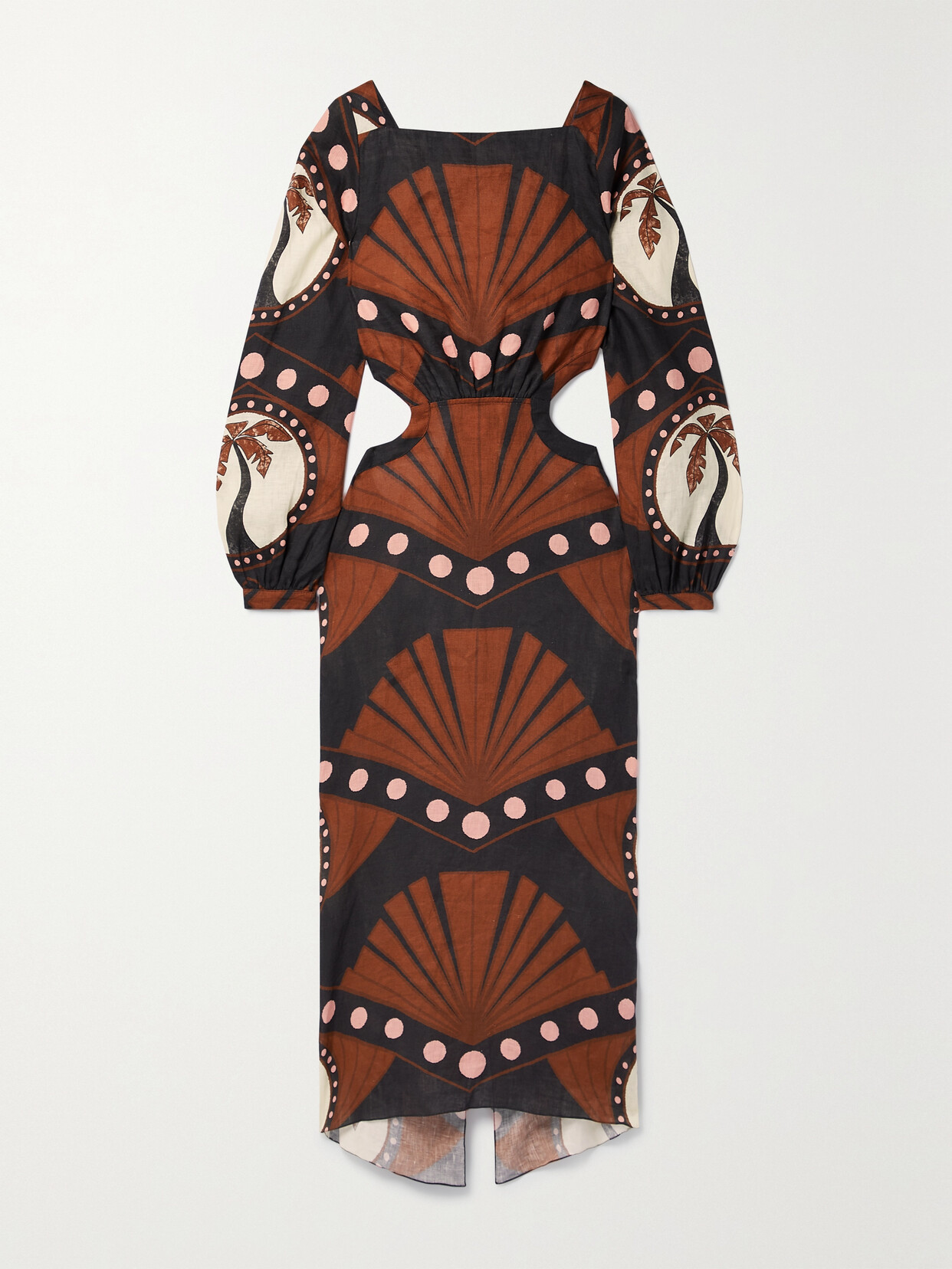 Johanna Ortiz Confianza Colectiva Cutout Printed Linen Midi Dress - Brown