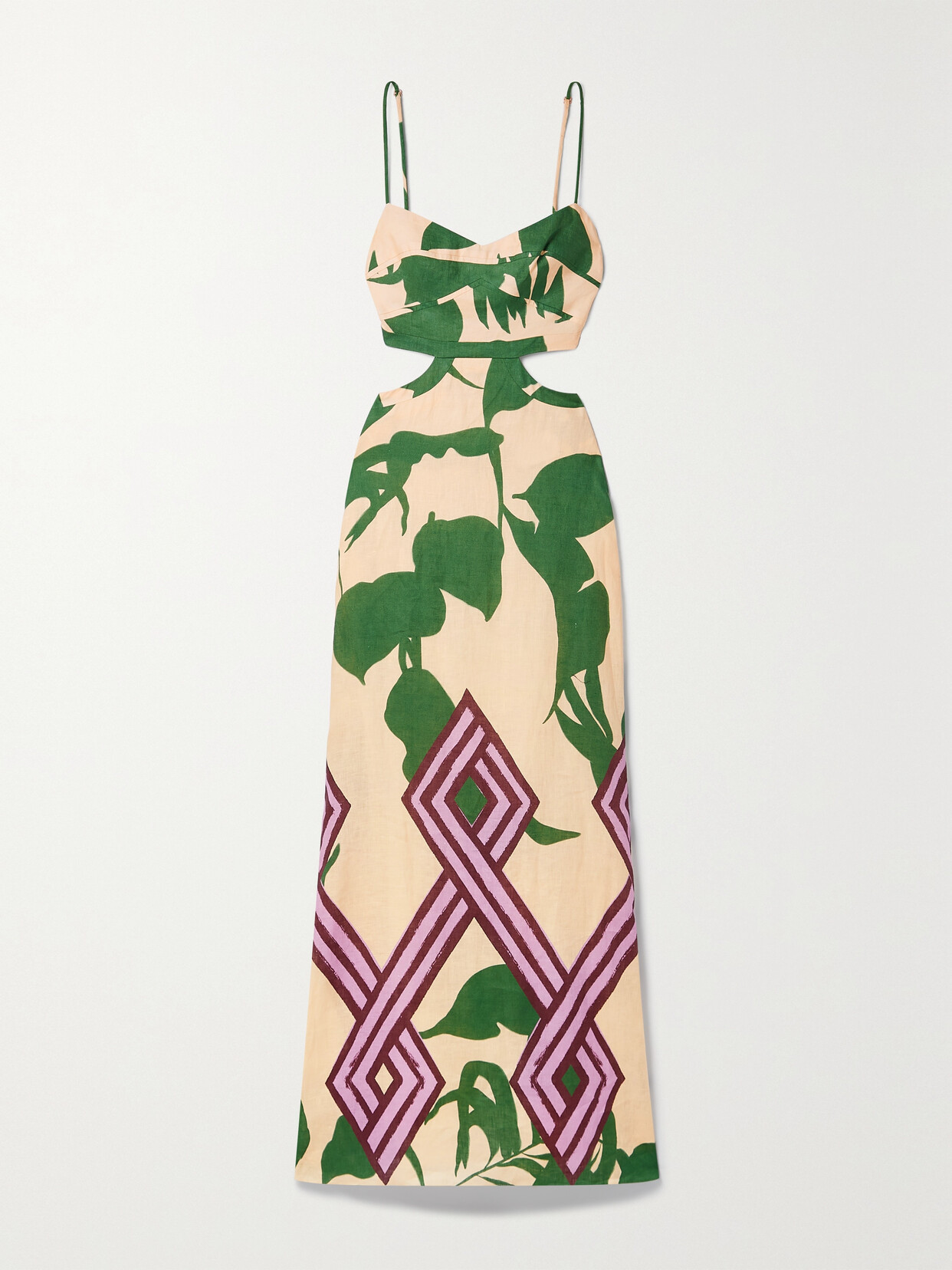 Johanna Ortiz Between Daydreams Cutout Printed Linen Maxi Dress - Green