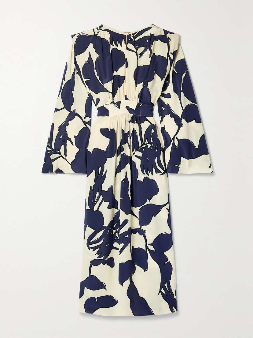 Johanna Ortiz Ancient Tropics Convertible Cape-effect Printed Silk Crepe De Chine Midi Dress