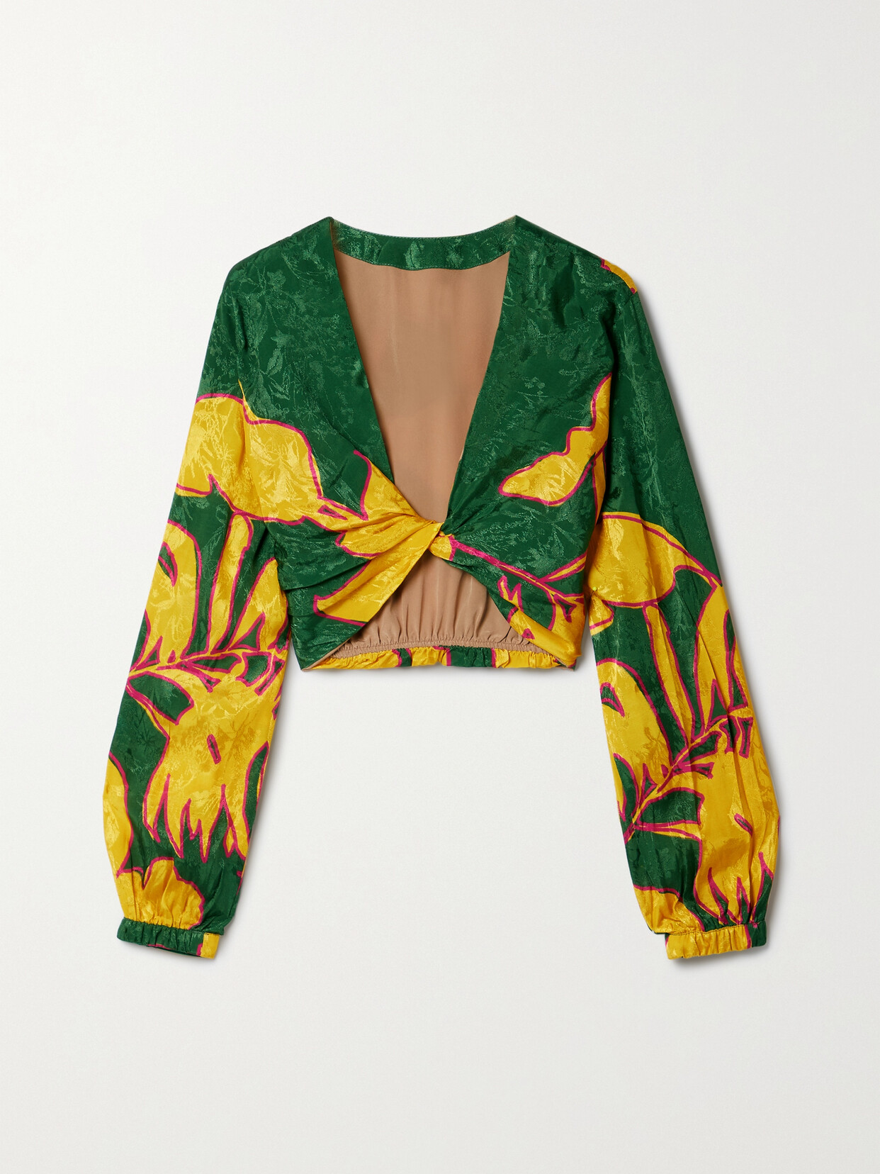 Johanna Ortiz + Net Sustain East Africa Cropped Twist-front Printed Satin-jacquard Top - Green
