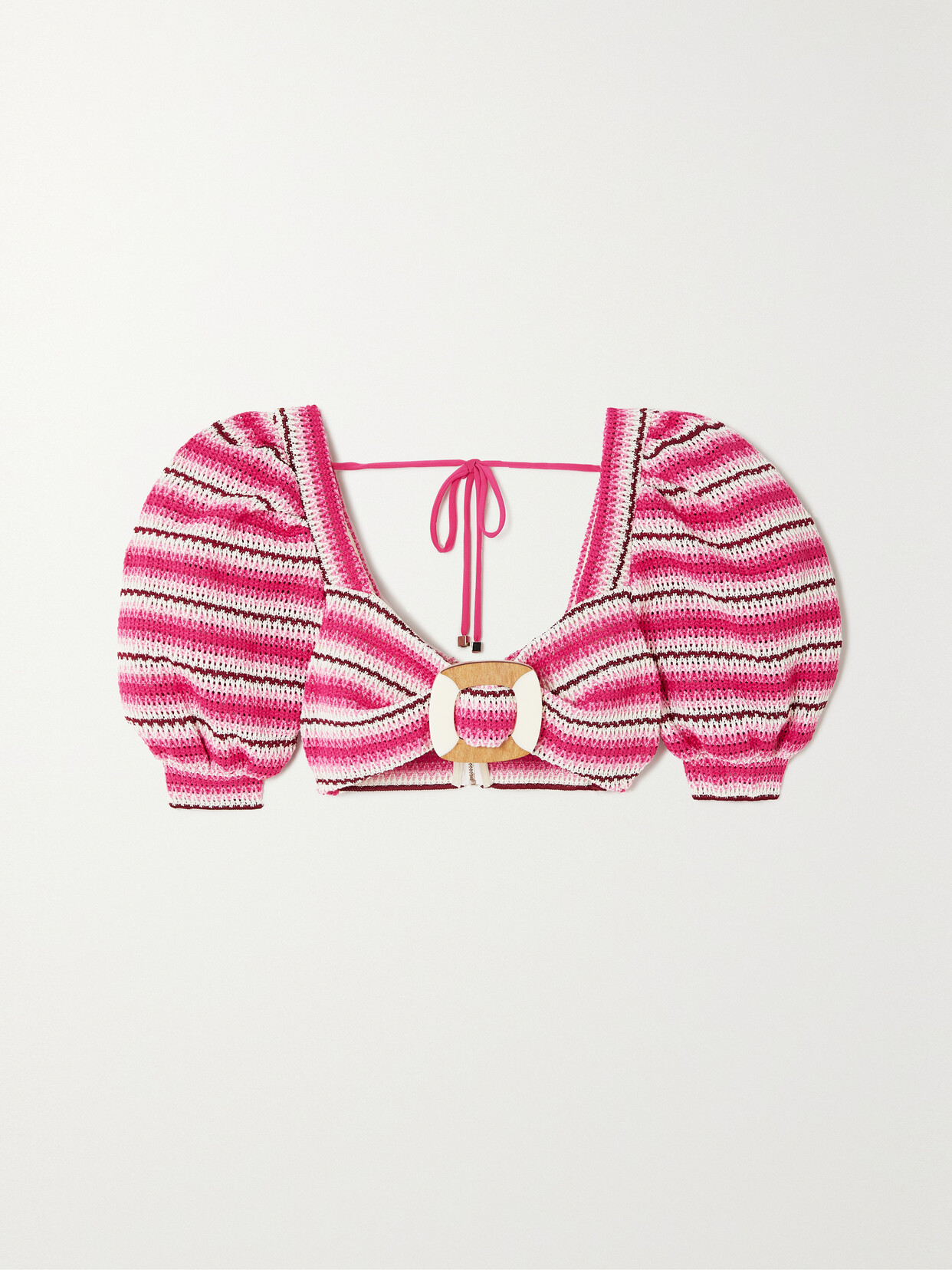 PATBO CROPPED EMBELLISHED STRIPED CROCHETED TOP
