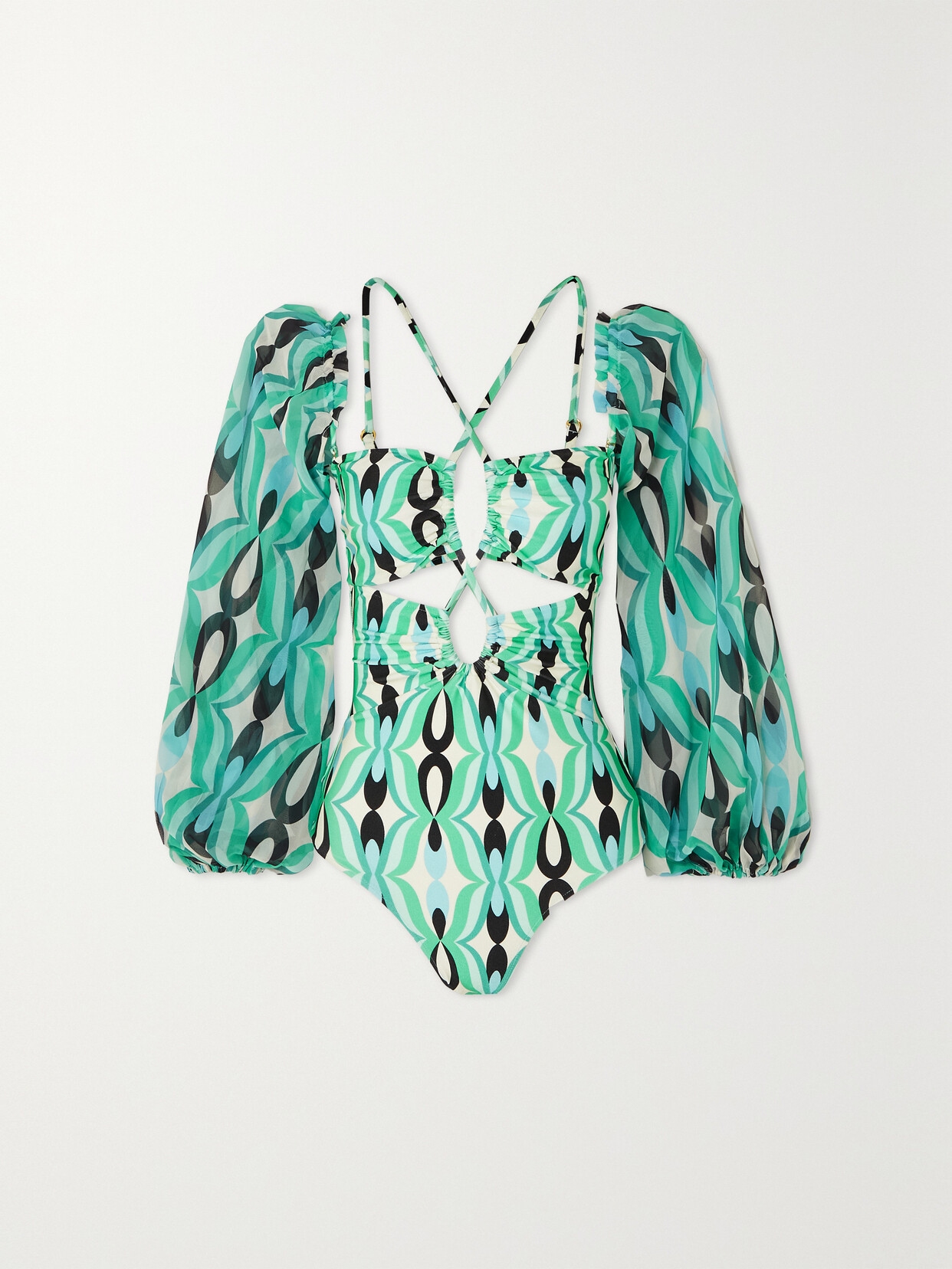 PatBO - Twist Cutout Printed Swimsuit - Green