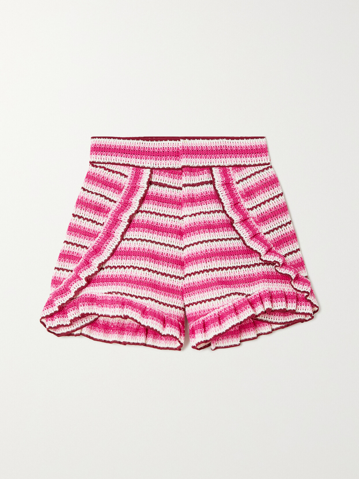 PatBO - Ruffled Striped Crocheted Shorts - Pink