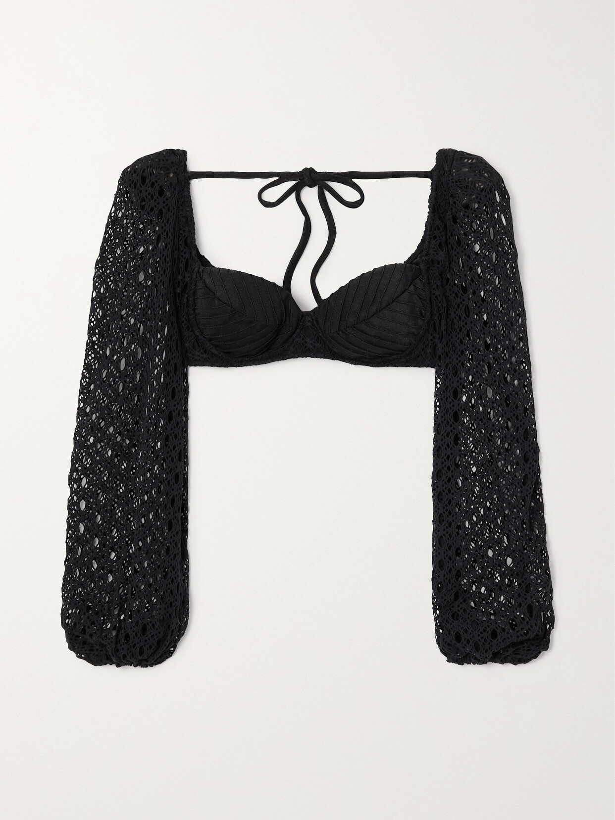 PatBO - Crochet-knit Bikini Top - Black