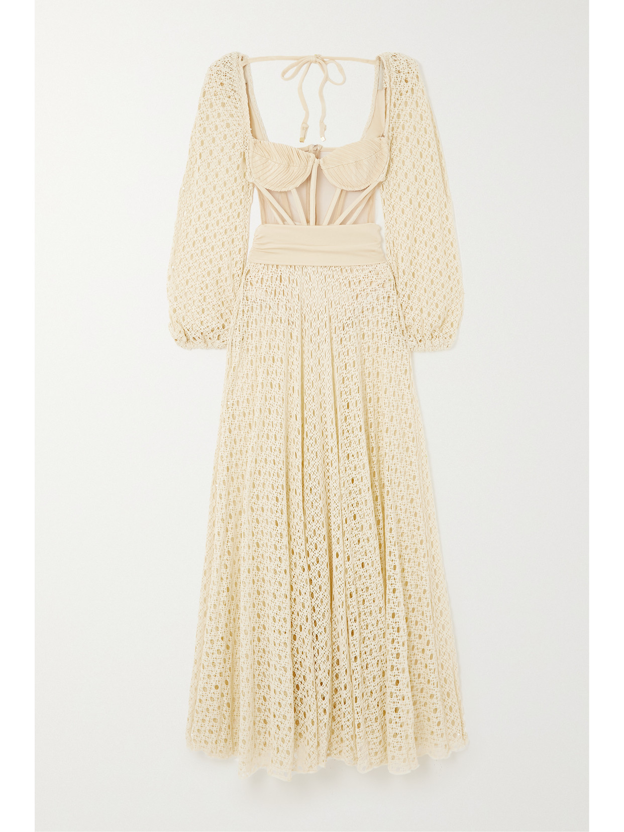 PatBO - Cutout Stretch-jersey And Crochet-knit Maxi Dress - Neutrals