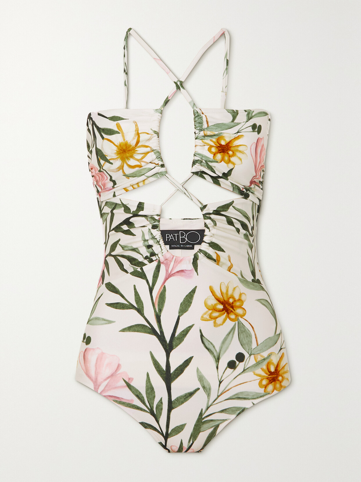 PatBO - Jasmine Lace-up Cutout Floral-print Swimsuit - White