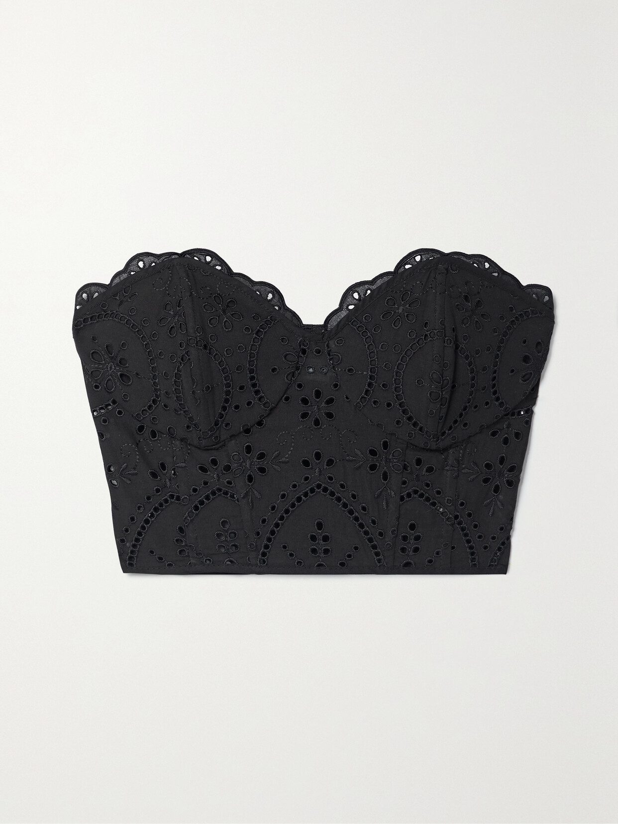 Charo Ruiz - Lita Strapless Cropped Broderie Anglaise Cotton Top - Black