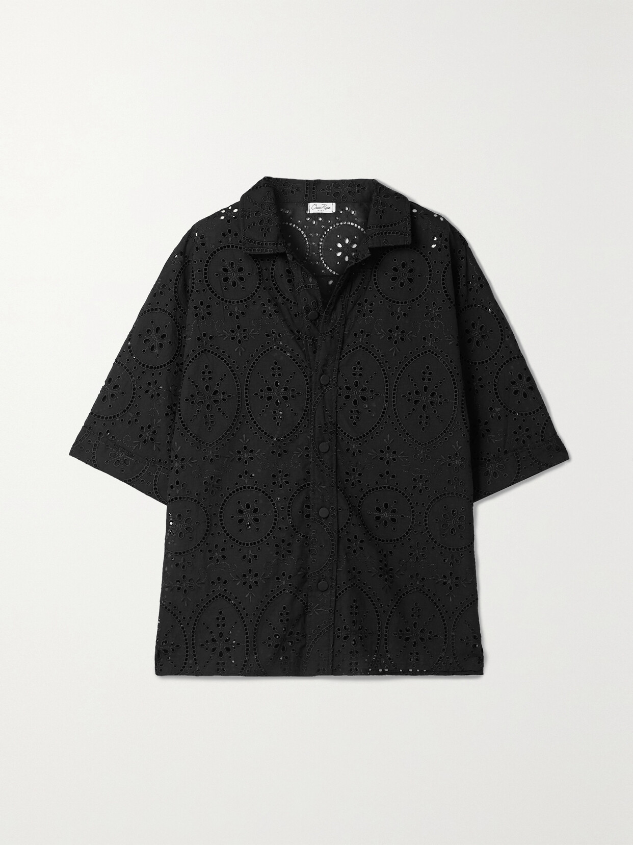 Charo Ruiz - Isma Oversized Broderie Anglaise Cotton Shirt - Black