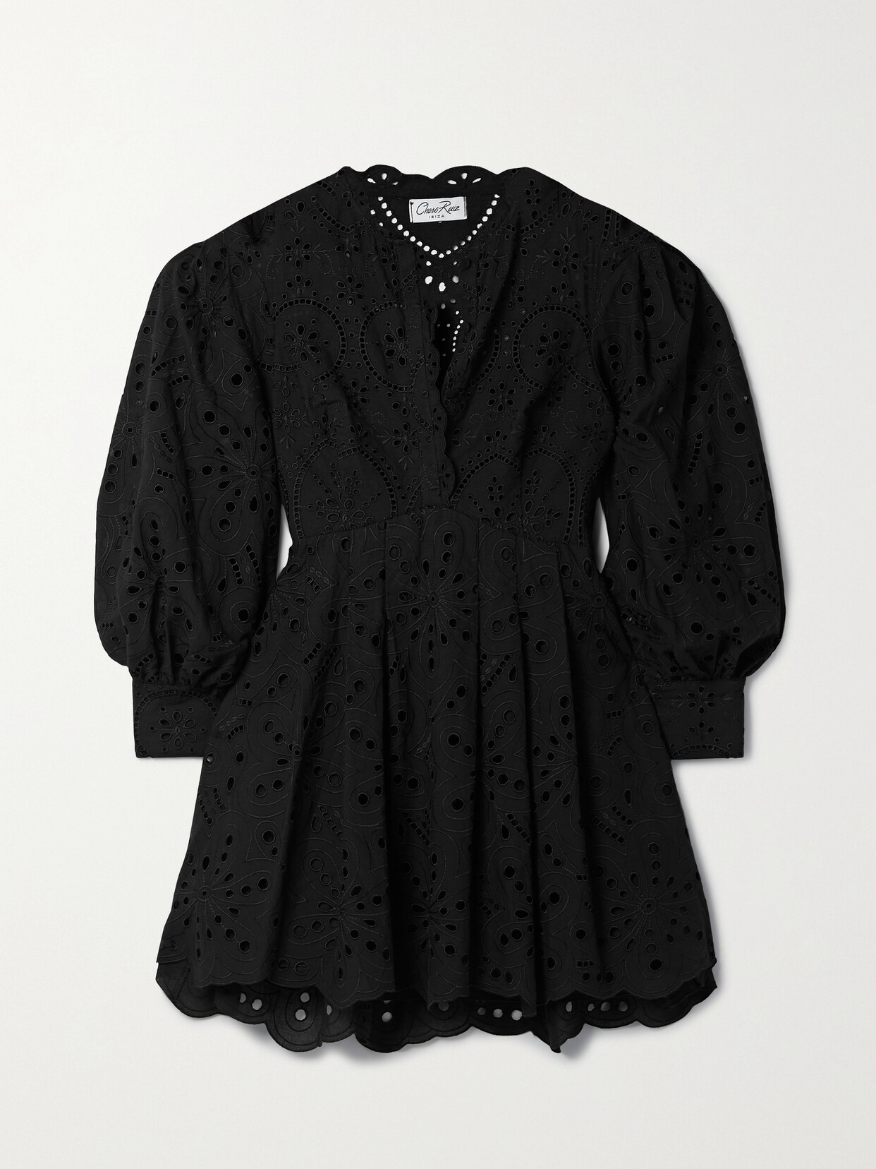 Charo Ruiz - Franca Broderie Anglaise Cotton Mini Dress - Black