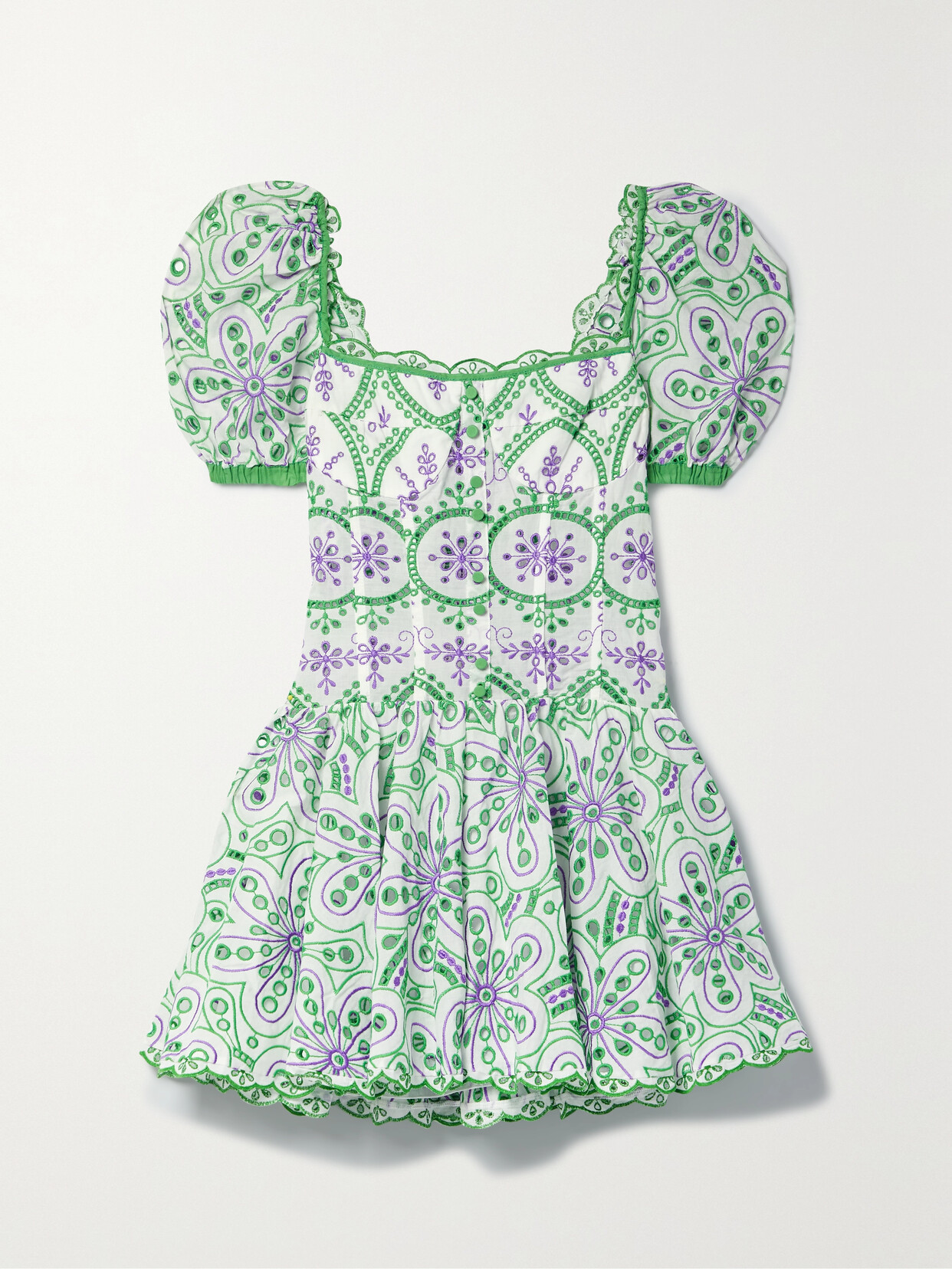 Charo Ruiz - Yara Broderie Anglaise Cotton Mini Dress - Green