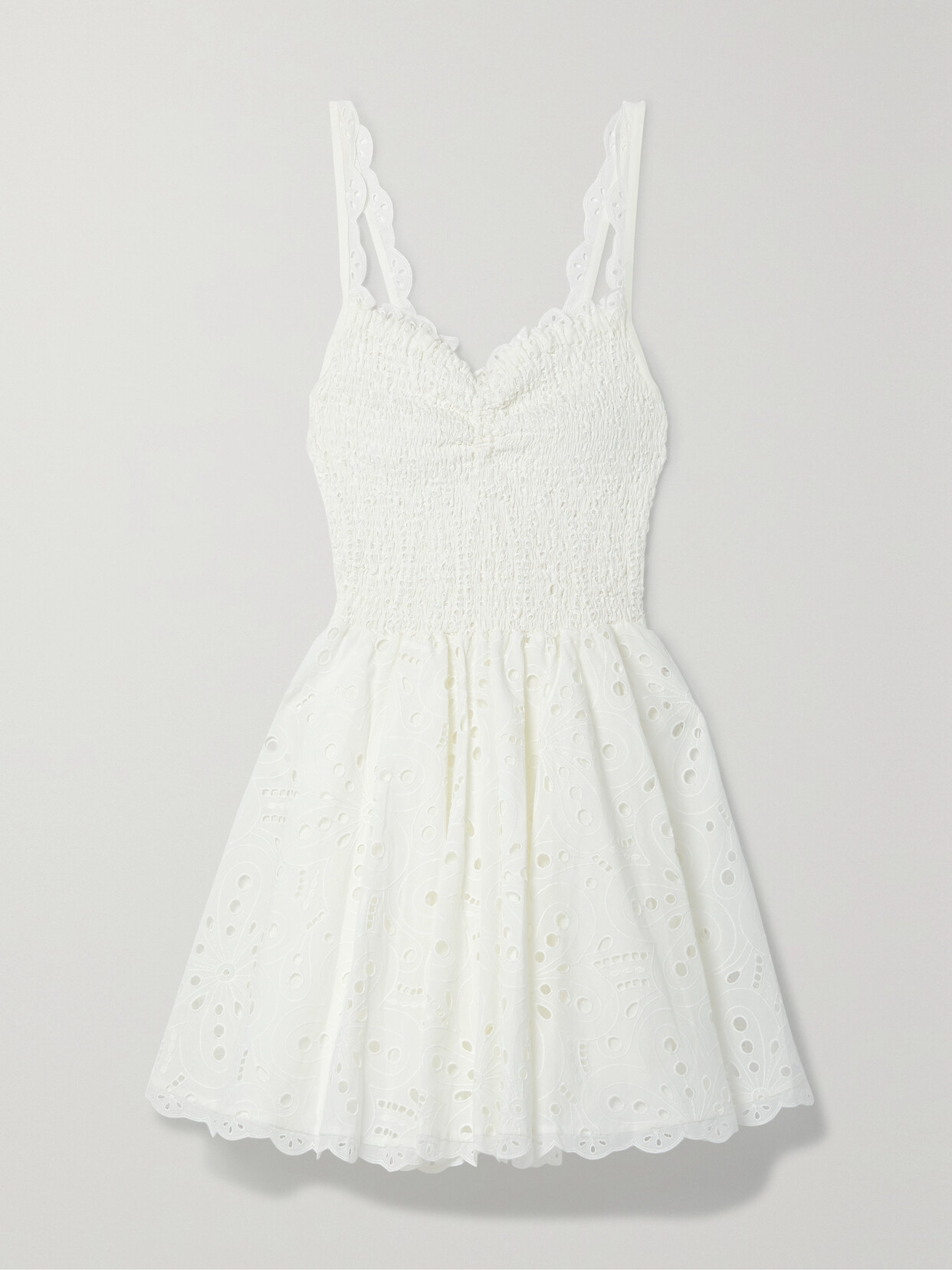 Charo Ruiz - Lina Shirred Broderie Anglaise Cotton Mini Dress - White