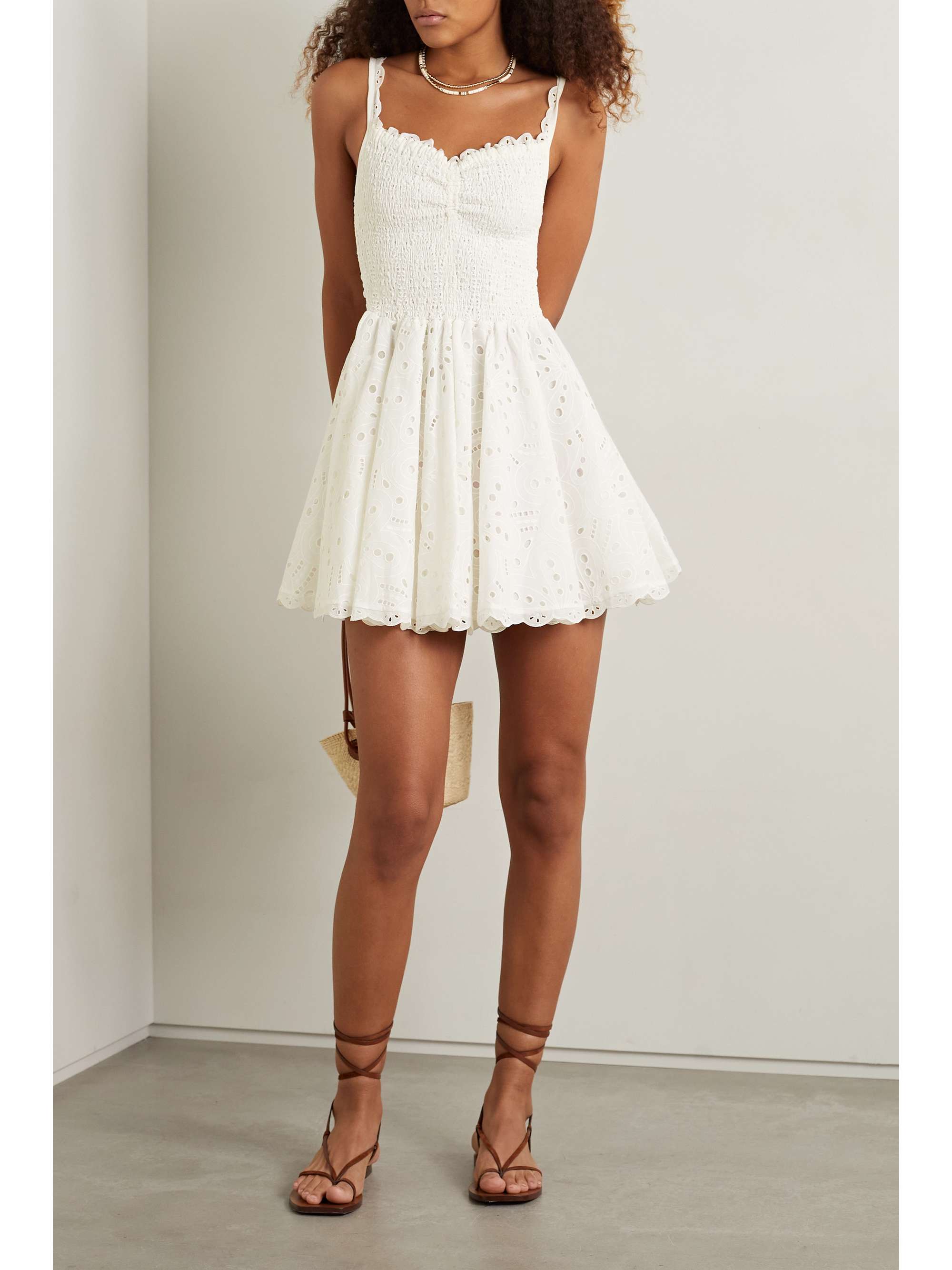 CHARO RUIZ Lina shirred broderie anglaise cotton mini dress