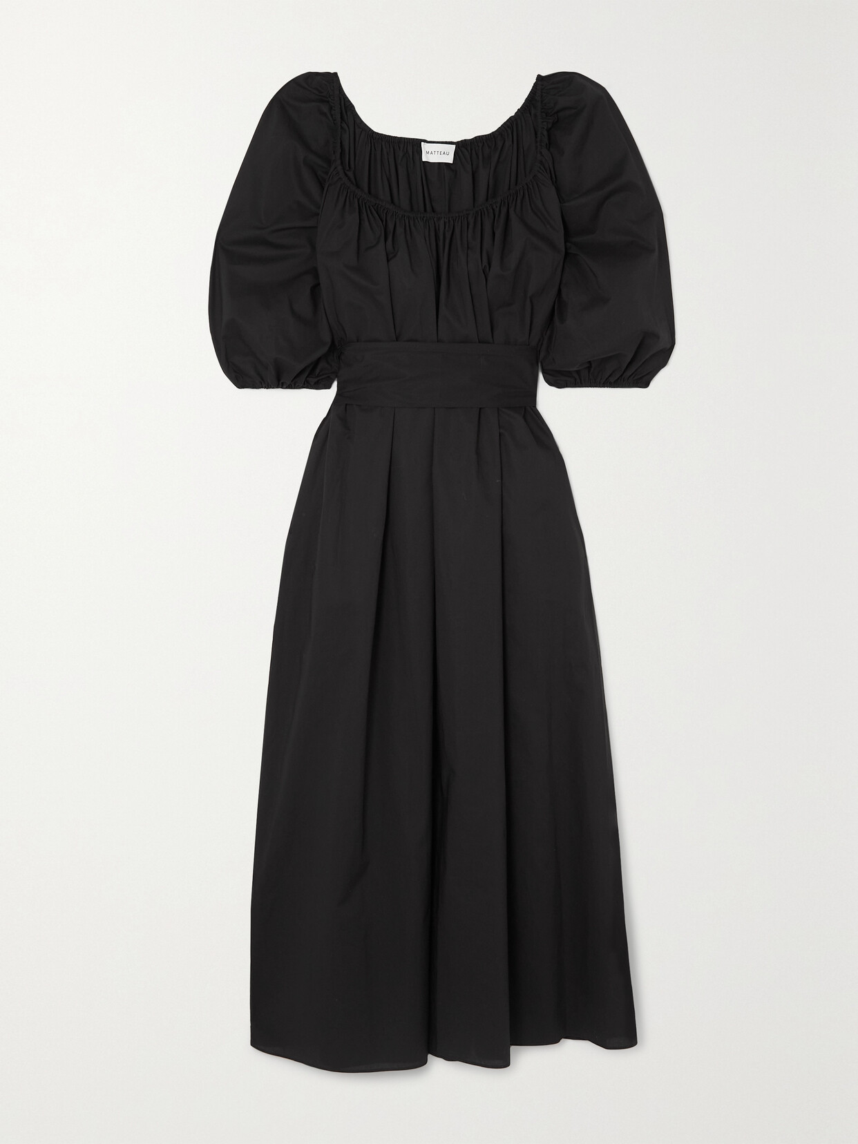 Matteau + Net Sustain Belted Gathered Organic Cotton-poplin Midi Dress - Black