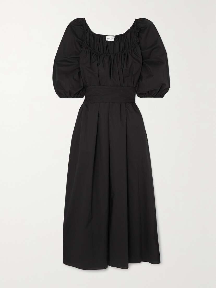 Matteau + Net Sustain Belted Gathered Organic Cotton-poplin Midi Dress