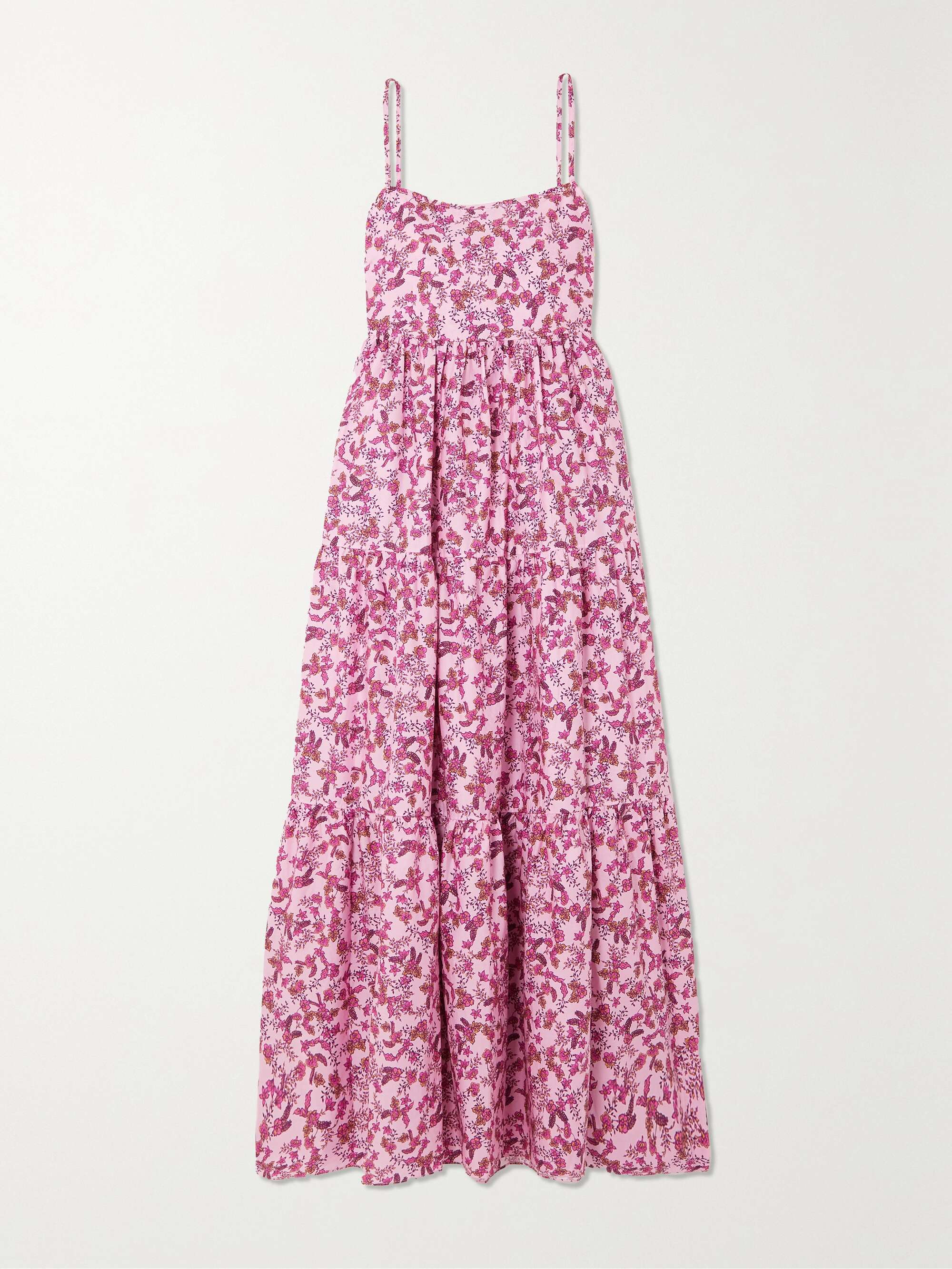 Pink NET SUSTAIN Tiered Floral print Organic Cotton poplin Maxi Dress pink-net-sustain-tiered-floral-print-organic-cotton-poplin-maxi-dress
