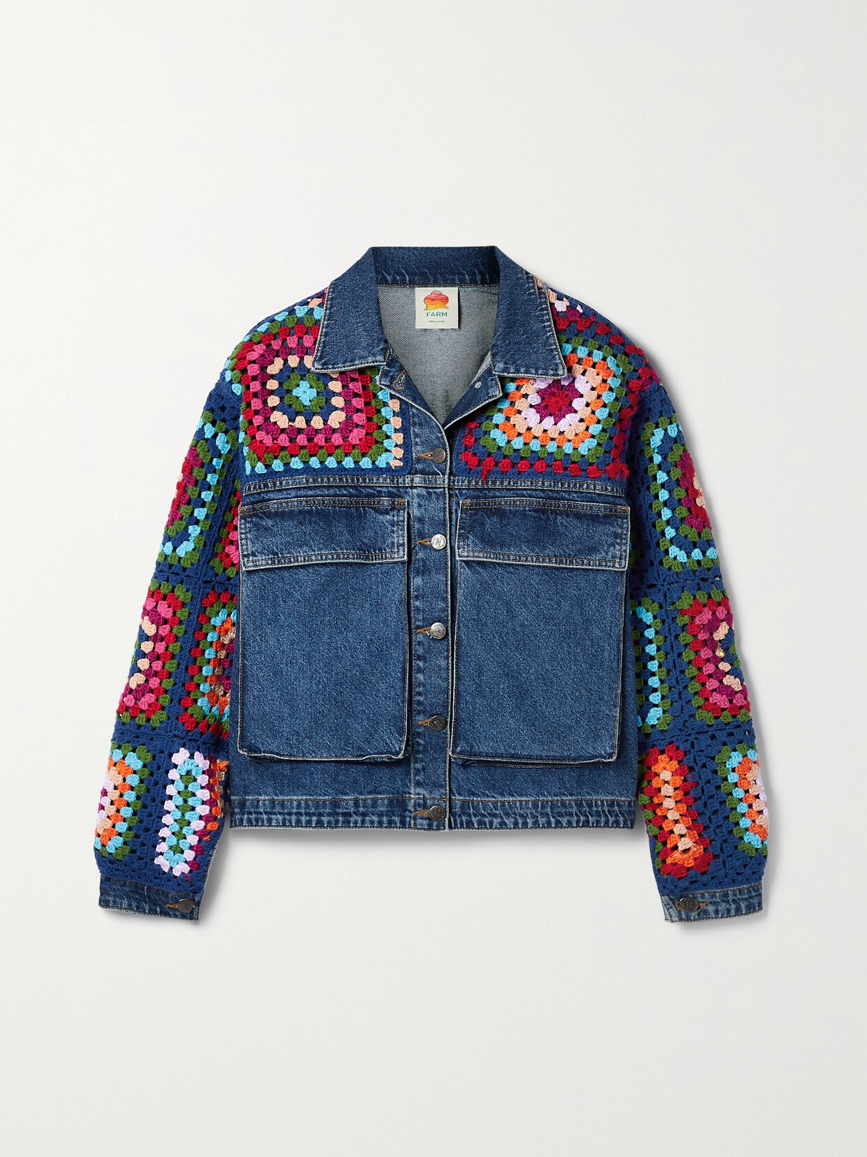 Crochet Squares Denim Jacket In Denim Blue