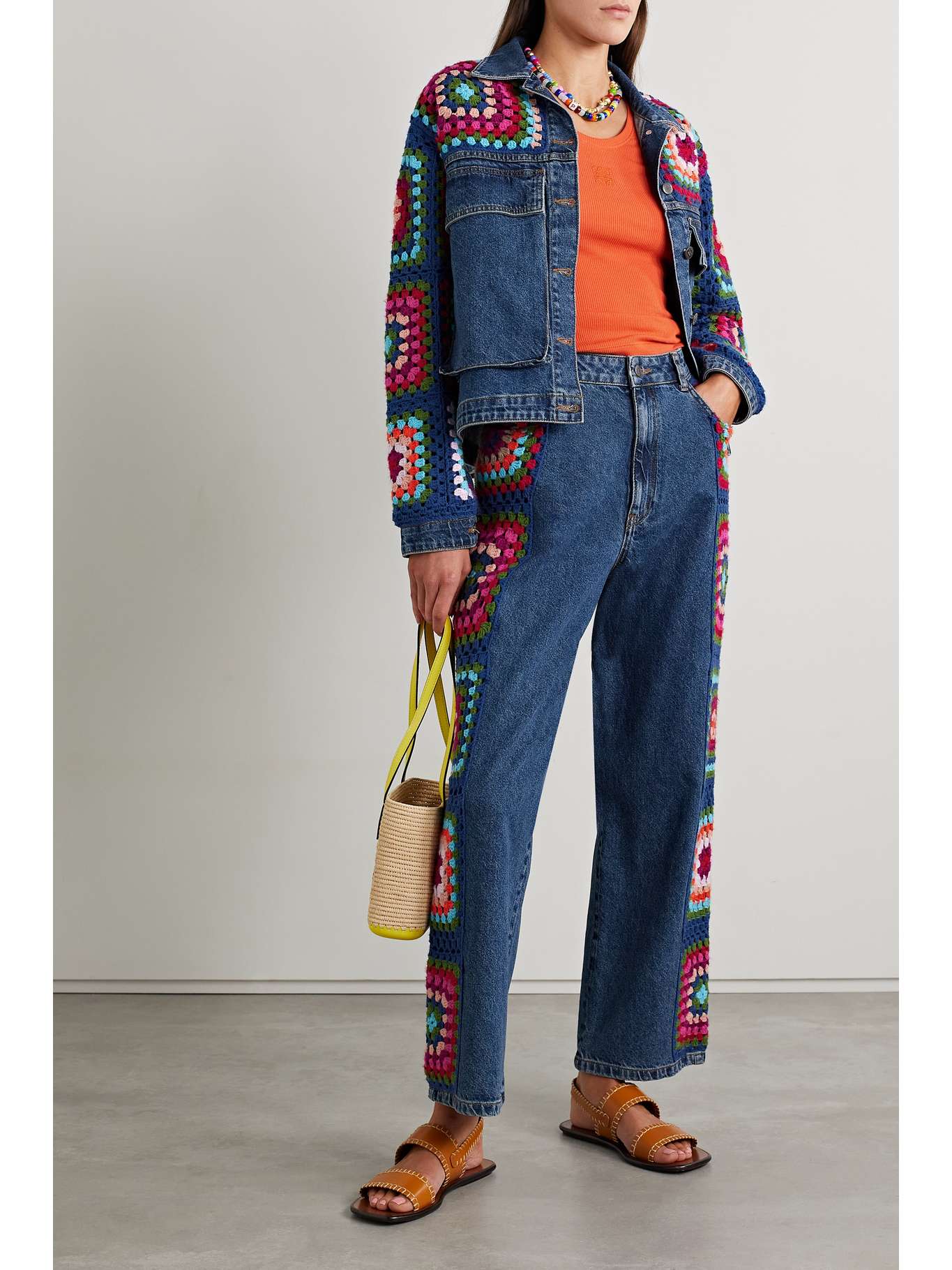 FARM RIO Crochettrimmed denim jacket NETAPORTER
