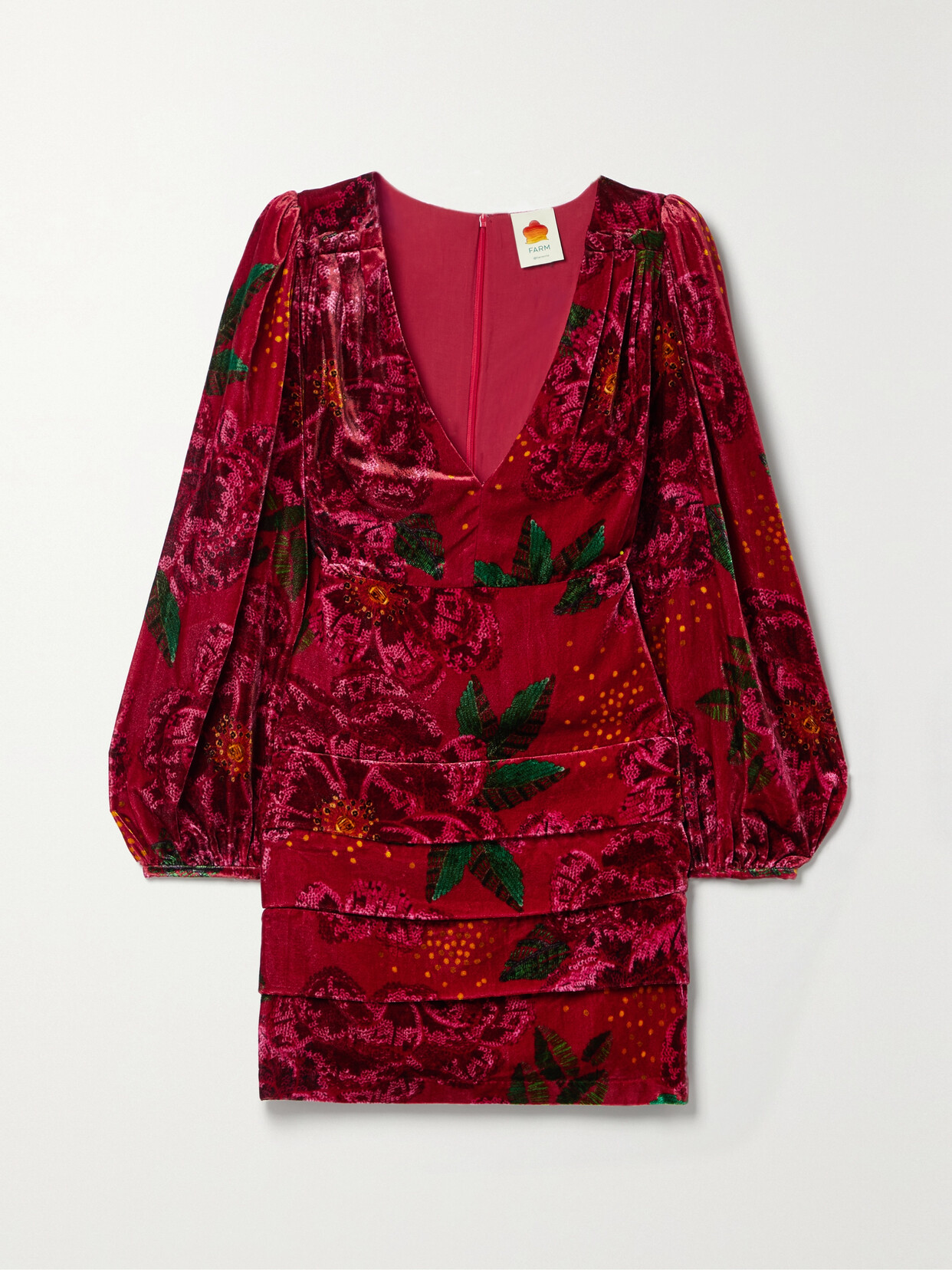 Farm Rio - Floral-print Velvet Mini Dress - Red