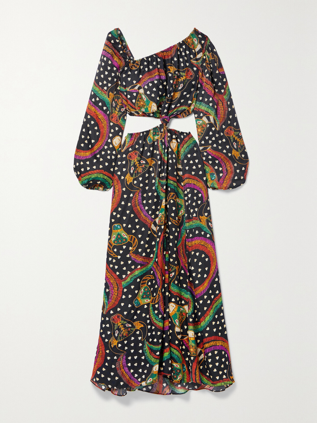 Farm Rio Cutout Printed Crepe Maxi Dress - Black