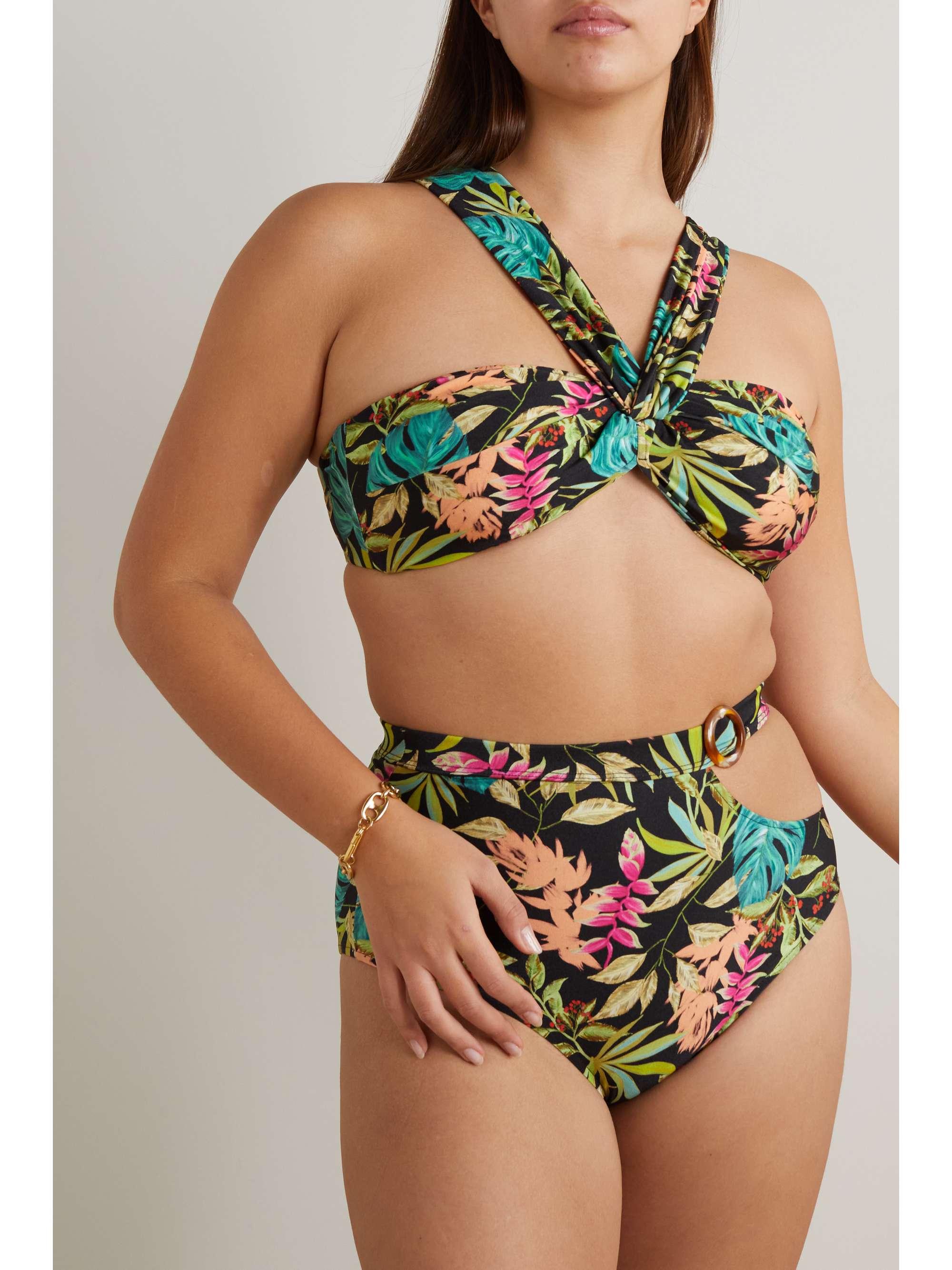 PATBO Tropicalia cutout floral-print bikini briefs